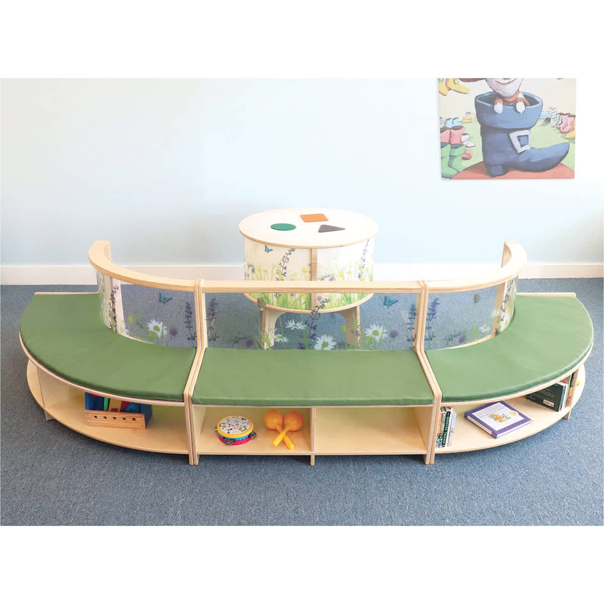 Whitney Brothers Nature View Sofas (Curved In sofas shown connected with Straight sofa, Toys not included)