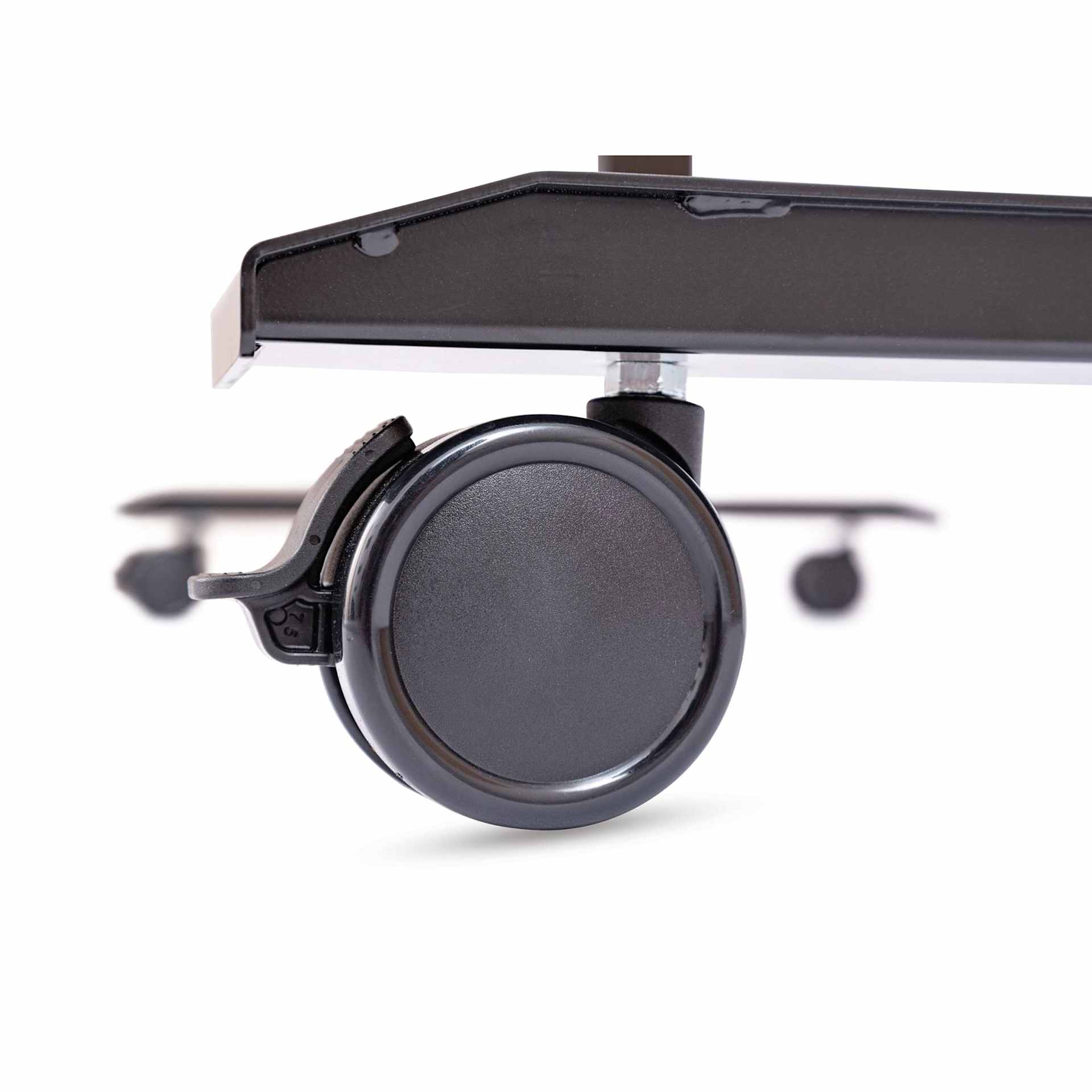 Luxor High Speed Crank Adjustable Stand Up Desk - Black Oak with Black Frame, 59" W - close-up of wheel