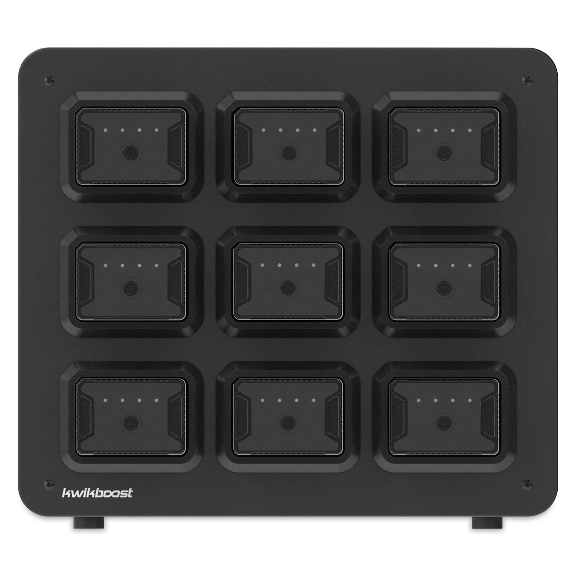 KwikBoost EdgePower Desktop Charging Station System - Heavy Use Set, 9-bay charging base and batteries.