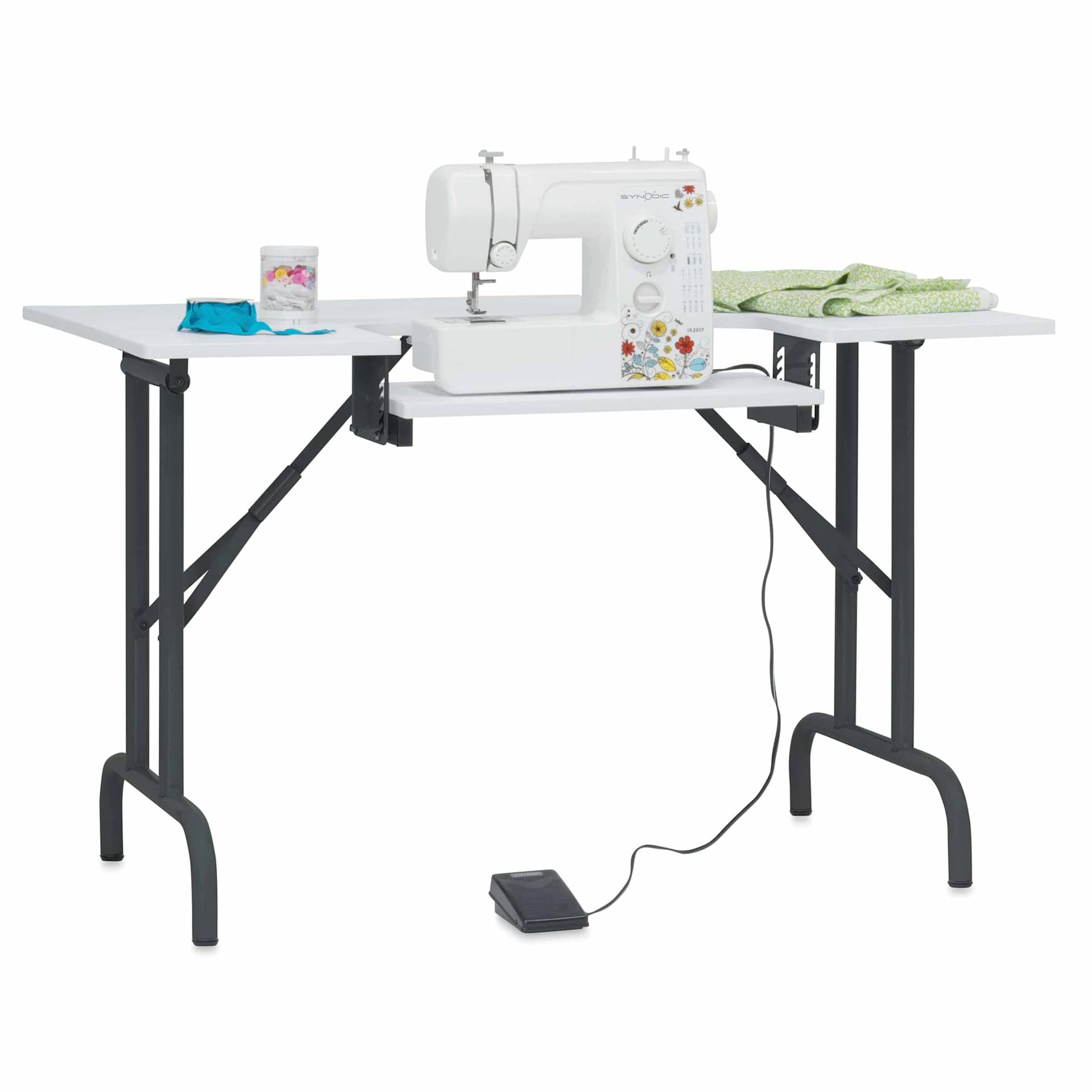 Studio Designs Folding Sewing Table - Charcoal/White with sewing supplies, supplies not included