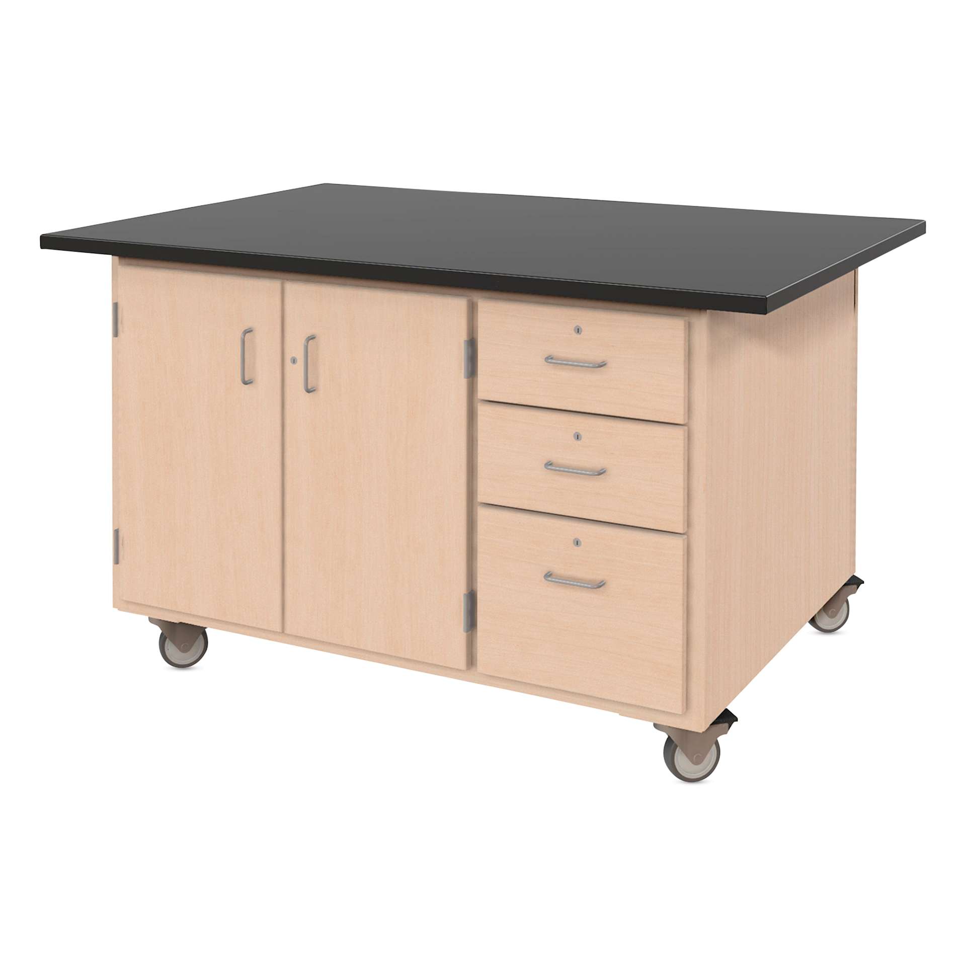 Hann Mobile Project Workcenter - Natural with Black Laminate Top 60" x 42", front