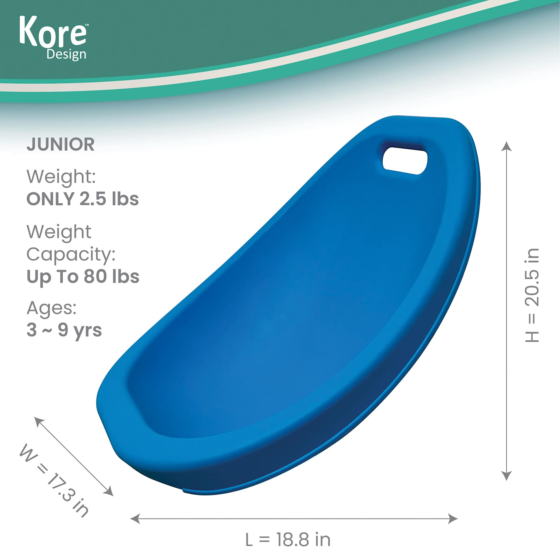 Kore Design Scoop Rockers - Junior, Blue with dimensions