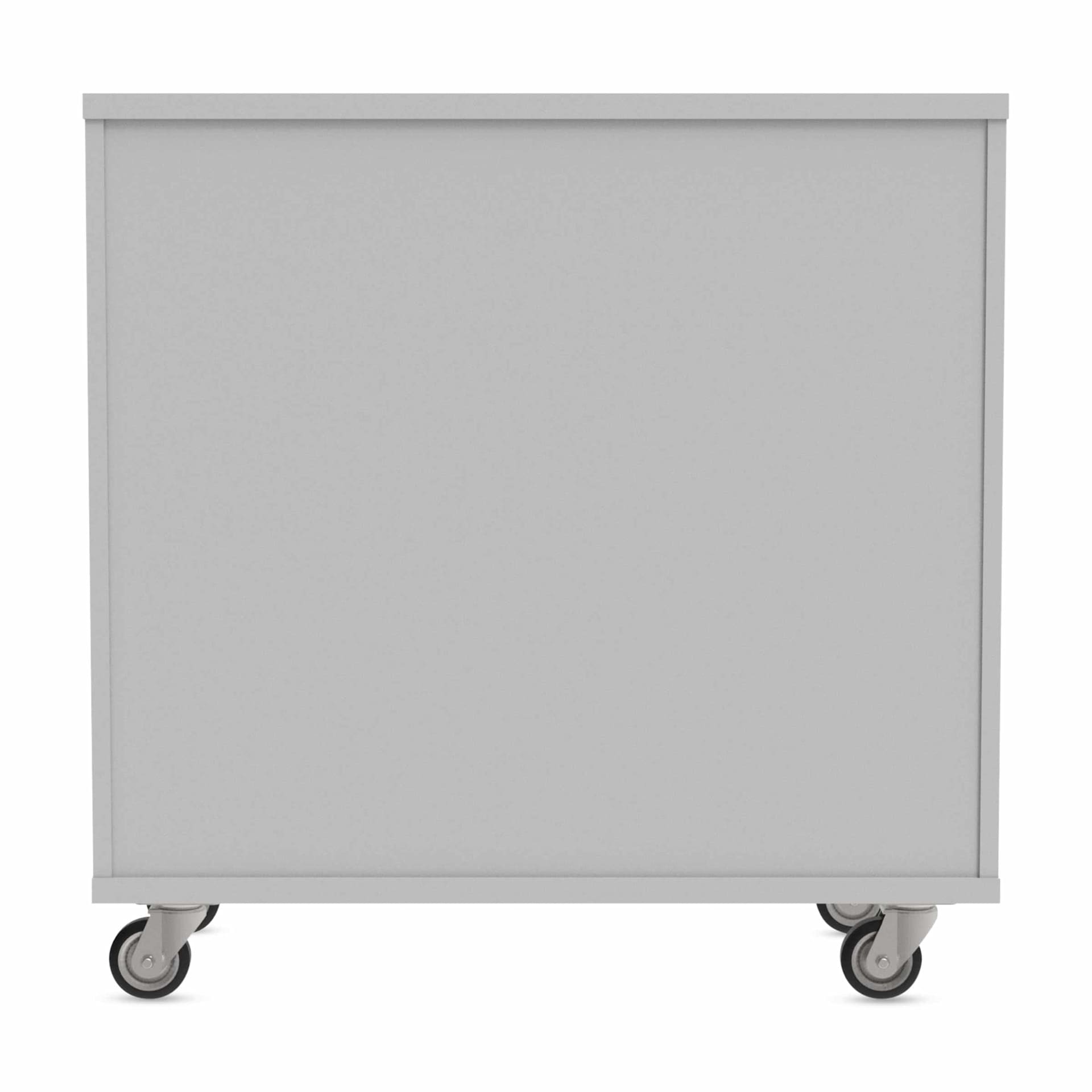 WB Mfg Single Sided Bookcase with Casters - 36" x 36" x 16", Gray, back of bookcase