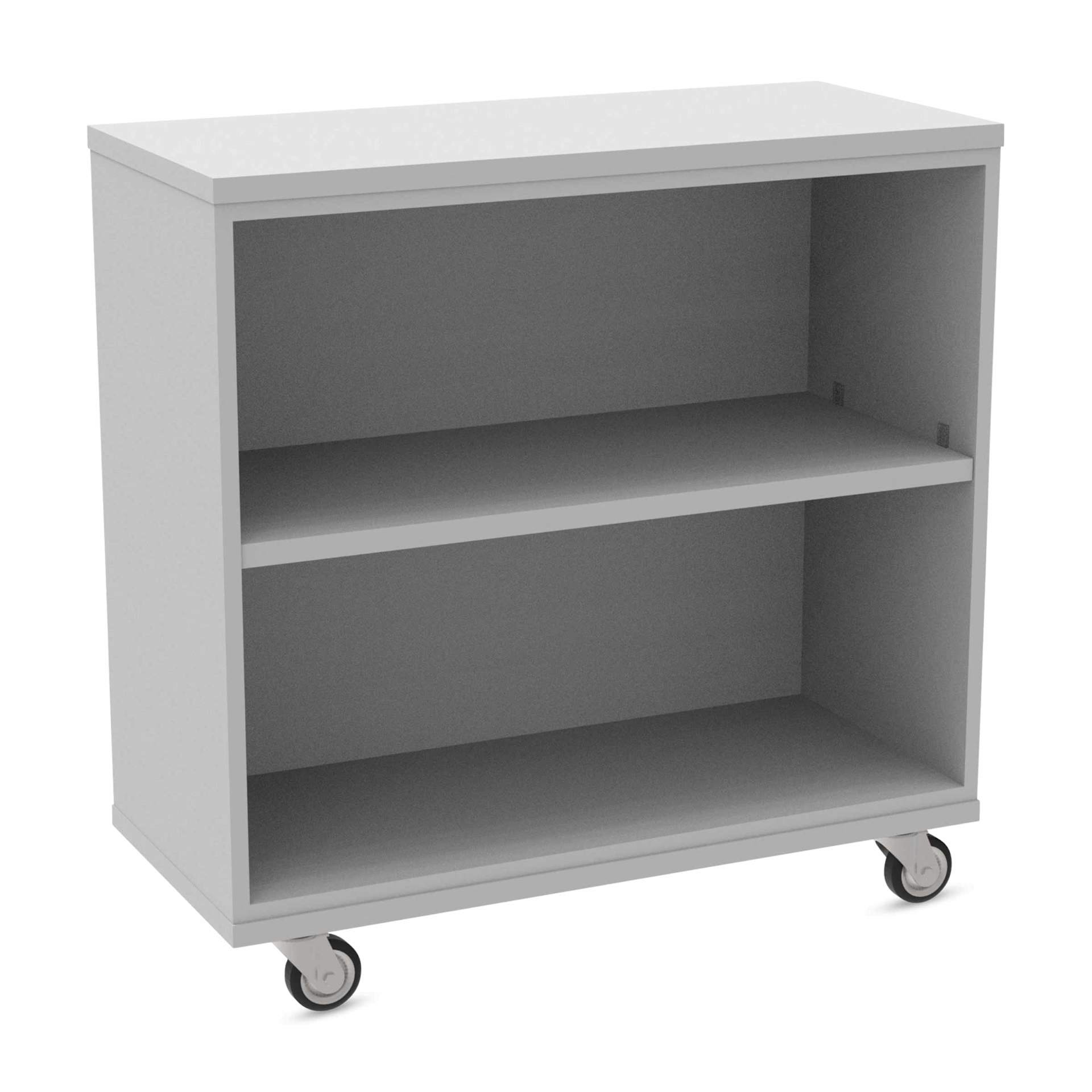 WB Mfg Single Sided Bookcase with Casters - 36" x 36" x 16", Gray, at an angle