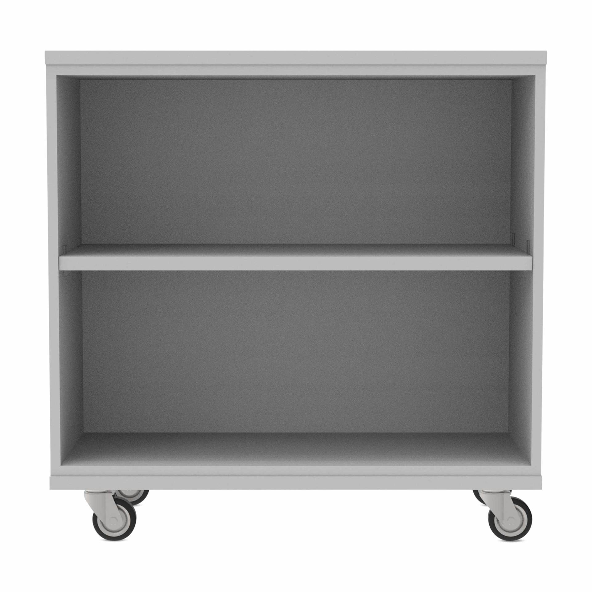 WB Mfg Single Sided Bookcase with Casters - 36" x 36" x 16", Gray, front of bookcase