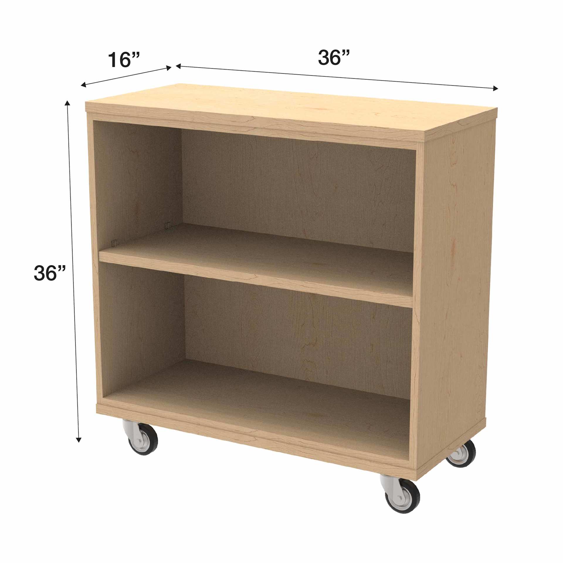 WB Mfg Single Sided Bookcase with Casters - Wood, 36" x 36" x 16"