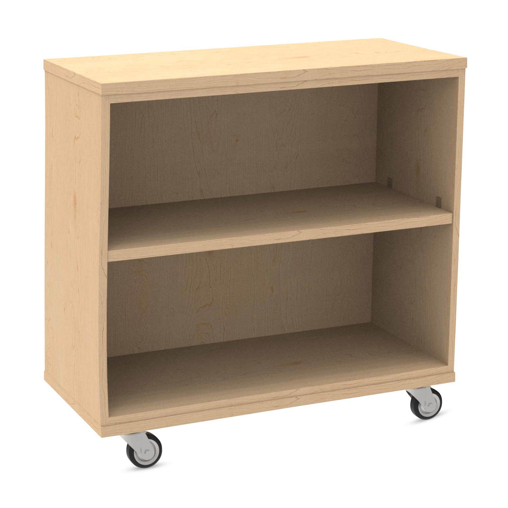 WB Mfg Single Sided Bookcase with Casters - 36" x 36" x 16", Wood, at an angle