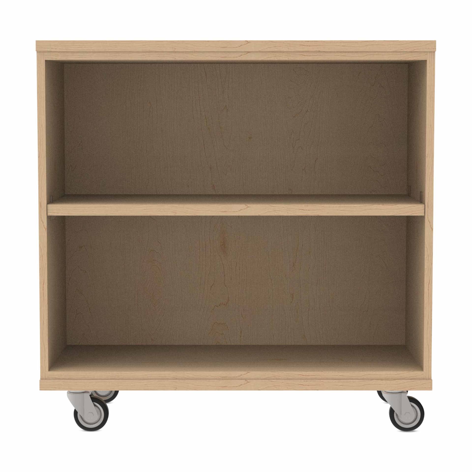 WB Mfg Single Sided Bookcase with Casters - 36" x 36" x 16", Wood, front of bookcase