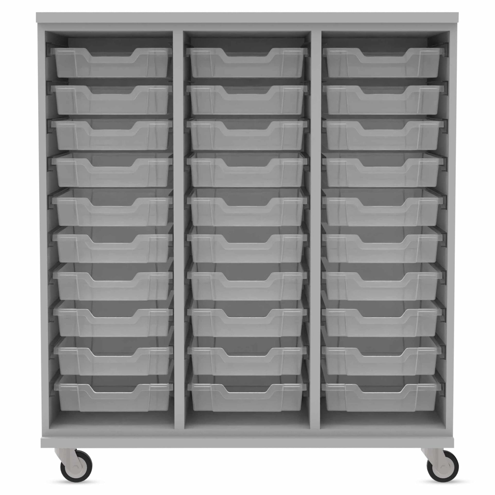 WB Mfg Tote Storage Cabinet - Folkstone Gray, 42" x 48", 30 clear totes, front of cabinet