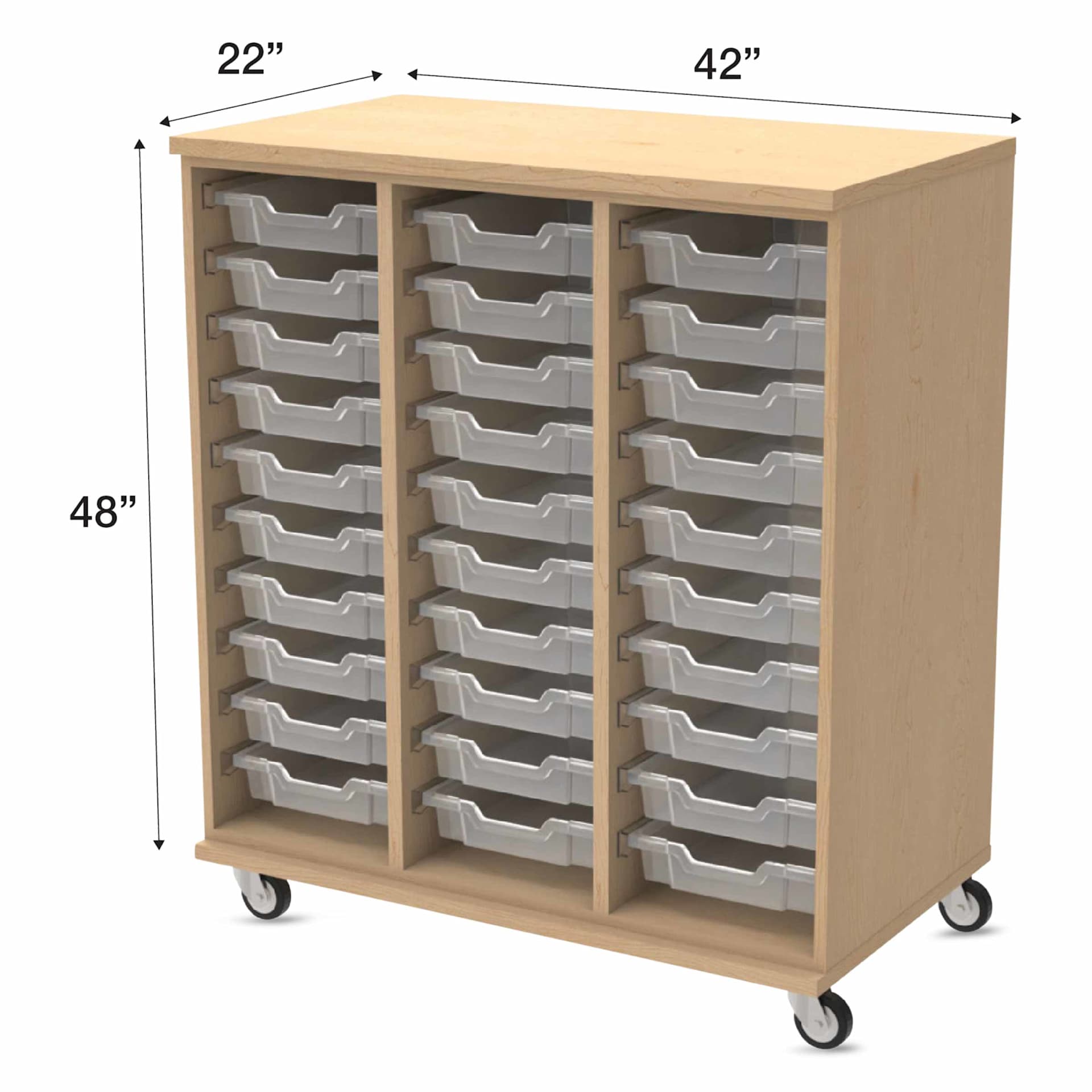 WB Mfg Tote Storage Cabinet - Maple Laminate, 42" x 48", 30 Totes, dimensions