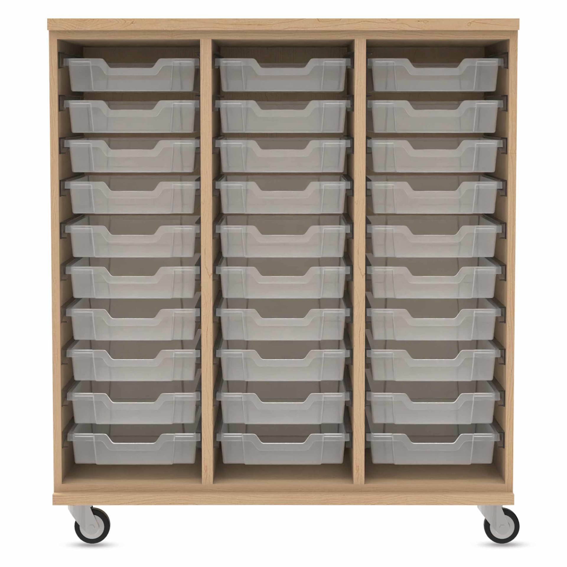 WB Mfg Tote Storage Cabinet - Maple Laminate, 42" x 48", 30 Totes, front of cabinet