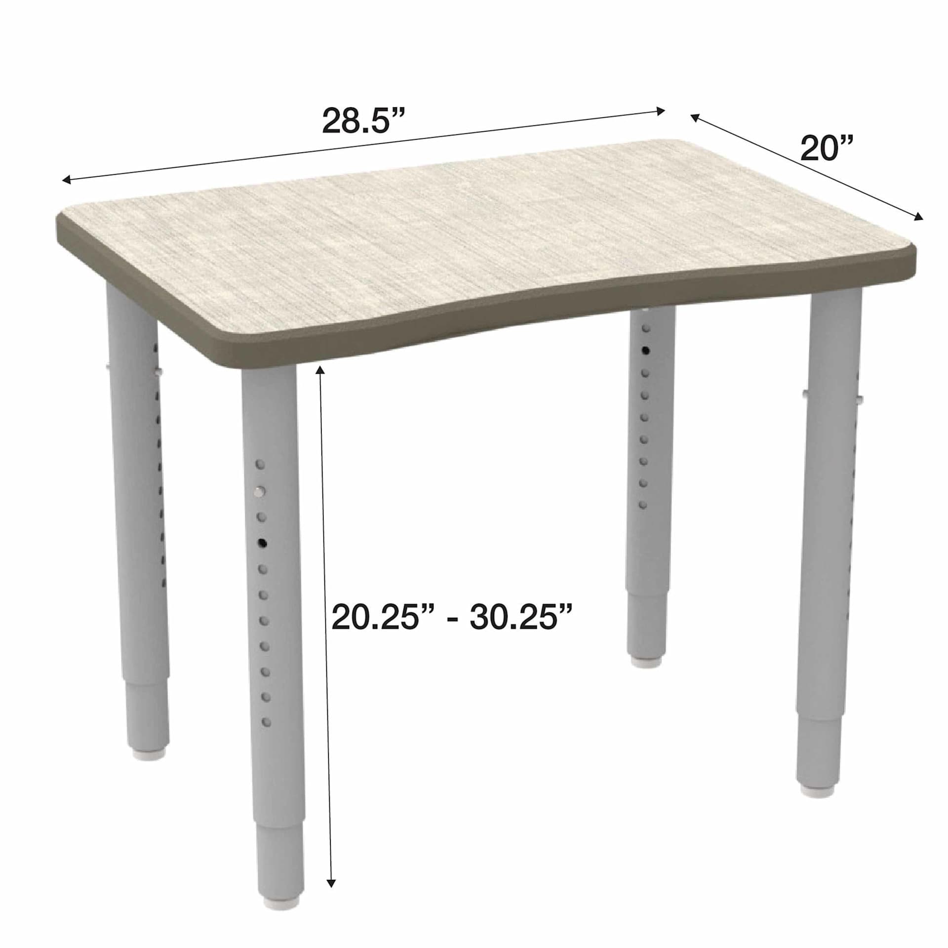 WB Mfg ELO Plymouth II Desk - Vision Vava Top 20" x 28.5". Adjustable height 20.25" x 30.25".