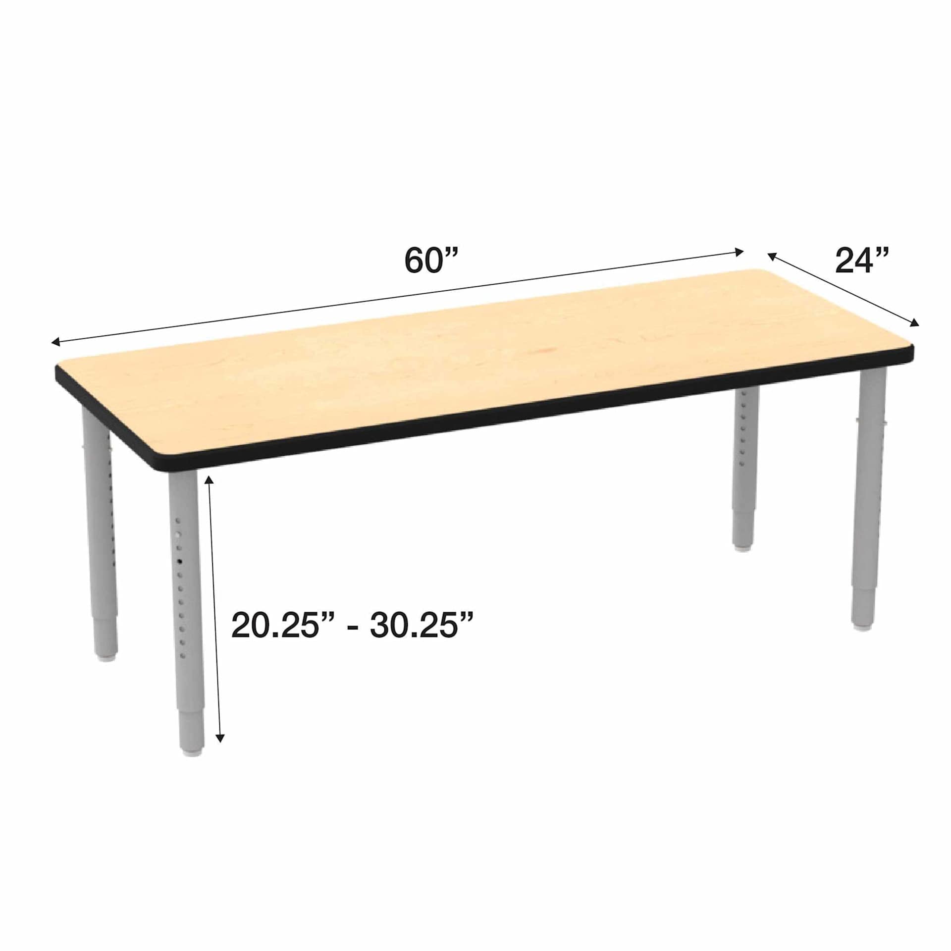 WB Mfg ELO Rectangle Table - Hardrock Maple Top, Medium, dimensions