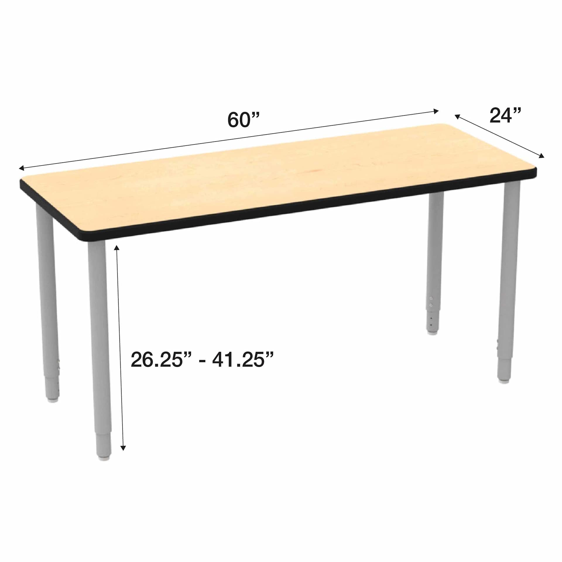 WB Mfg ELO Rectangle Table - Hardrock Maple Top, Tall, dimensions