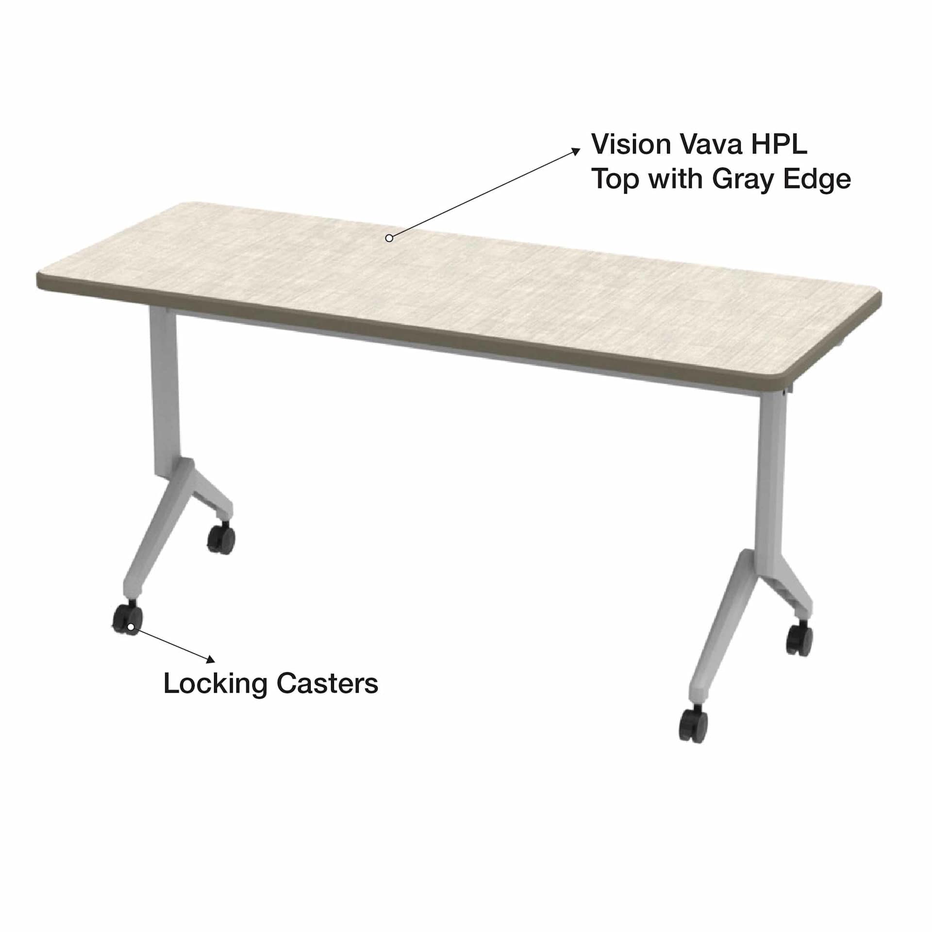 WB Mfg Flip Top Table, Vision Vava HPL Top with gray edge and locking casters
