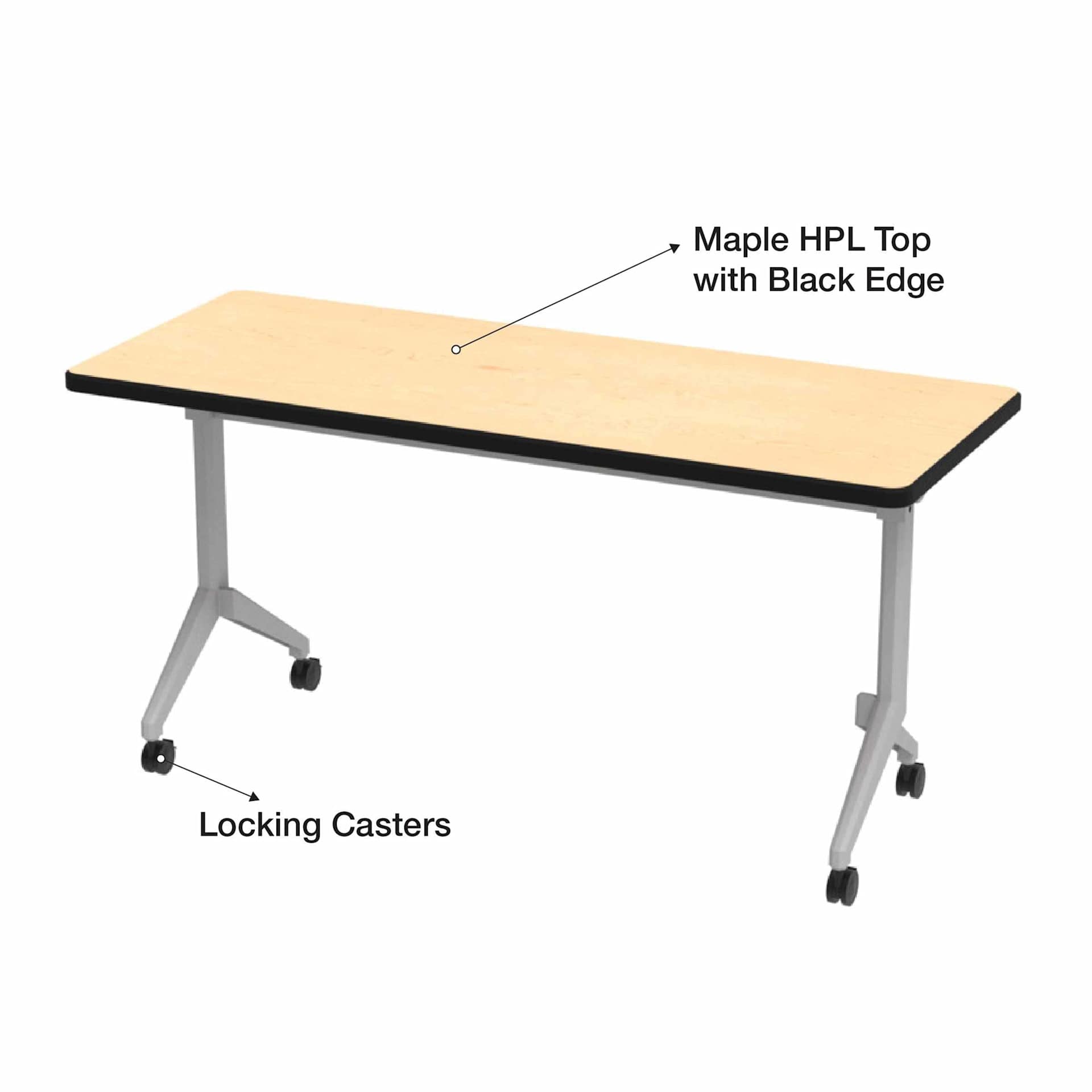 WB Mfg Flip Top Table - Maple HPL Top with black edge and locking casters.