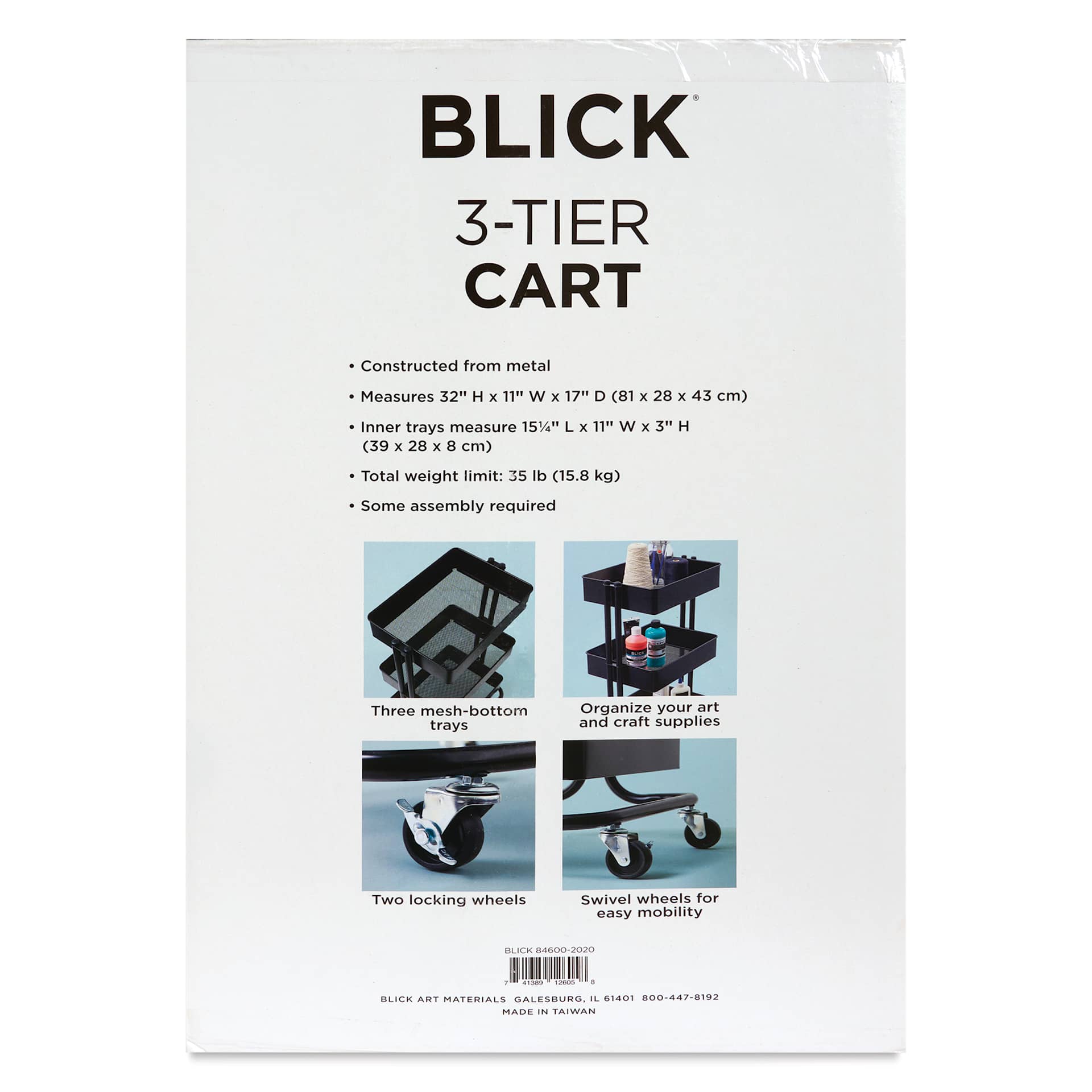 Blick 3-Tier Cart, back of packaging Blick 3-Tier Cart, back of packaging