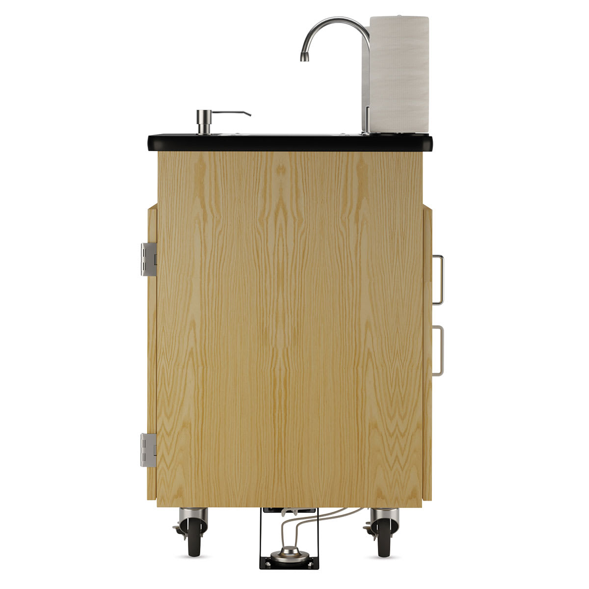 Diversified Spaces Mobile Hand Wash Station - Dual Foot Pump, Oak, 24"W x 24"D x 36"H (Side view)