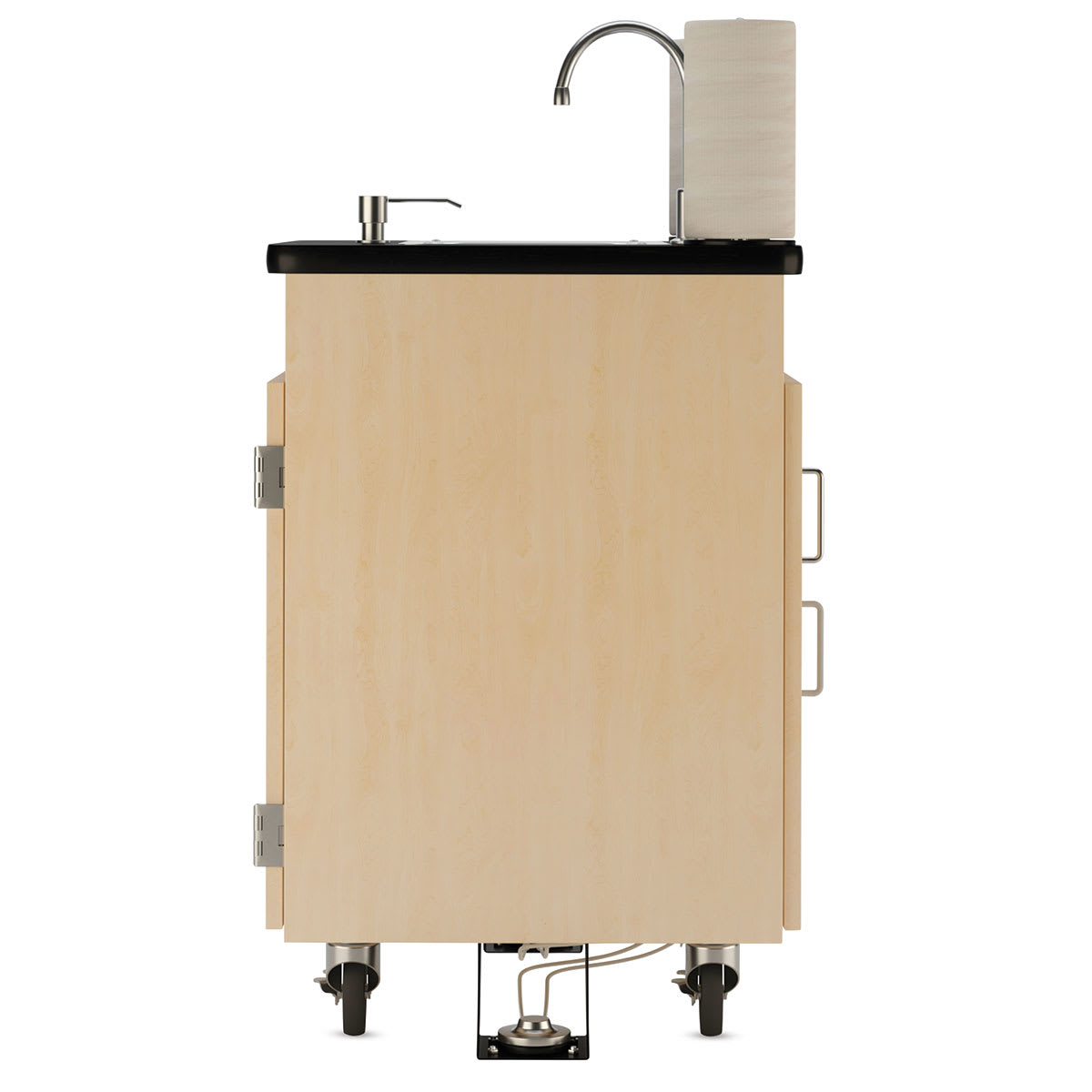 Diversified Spaces Mobile Hand Wash Station - Dual Foot Pump, Maple, 24"W x 24"D x 36"H (Side view)