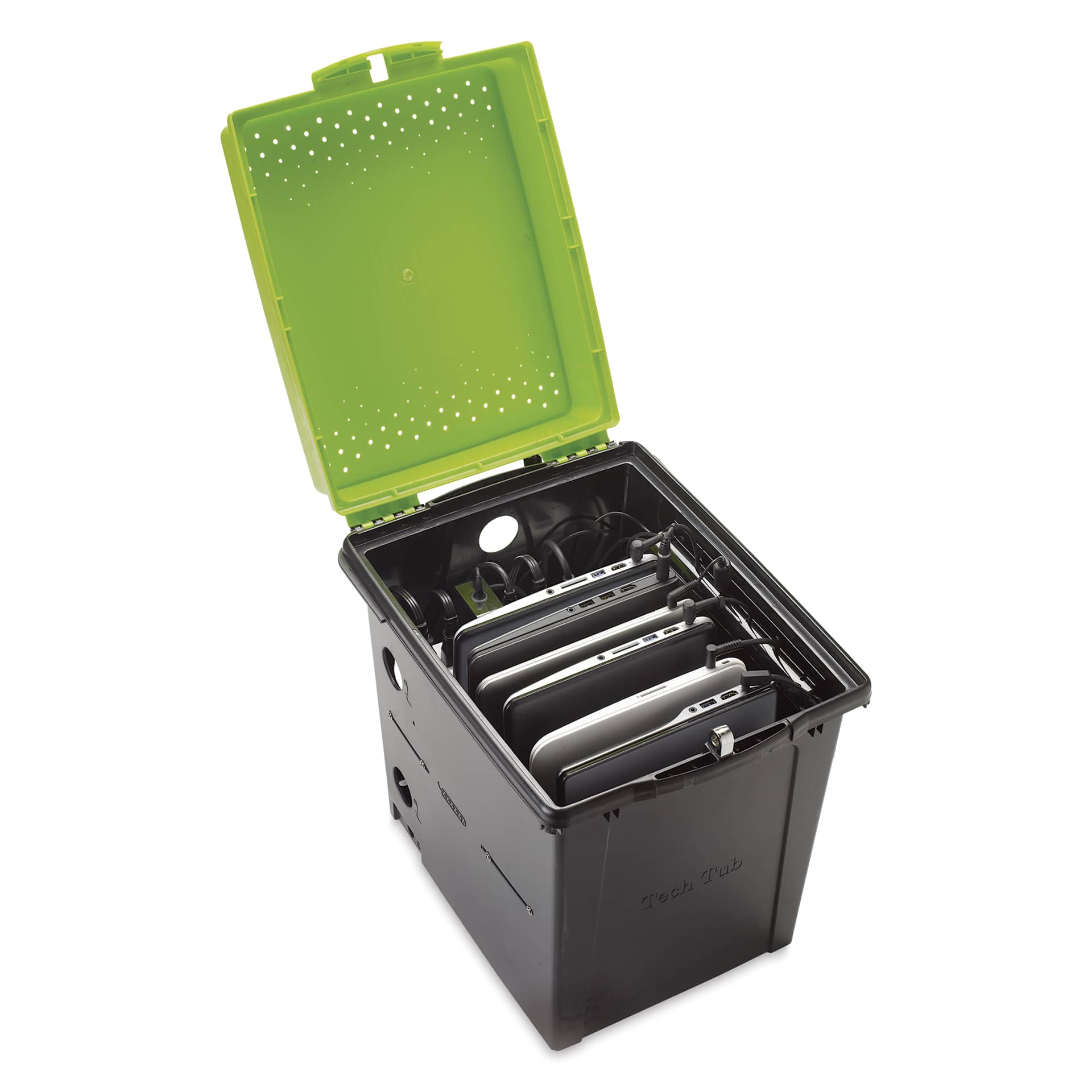 Copernicus Tech Tub Premium Charging Storage Box, raised lid (items inside tub not included)