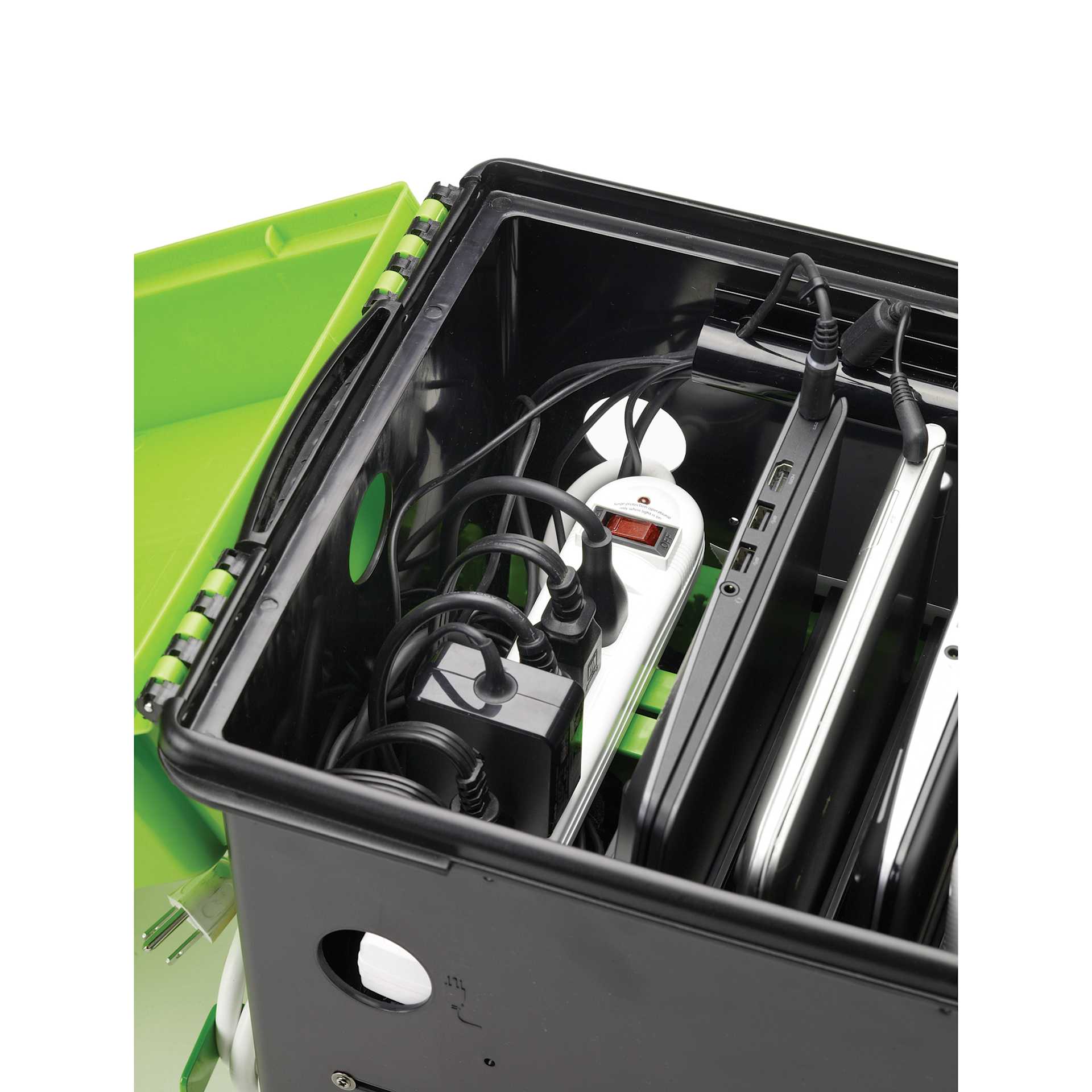 Copernicus Tech Tub Premium Charging Storage Box, close up (items inside tub not included)