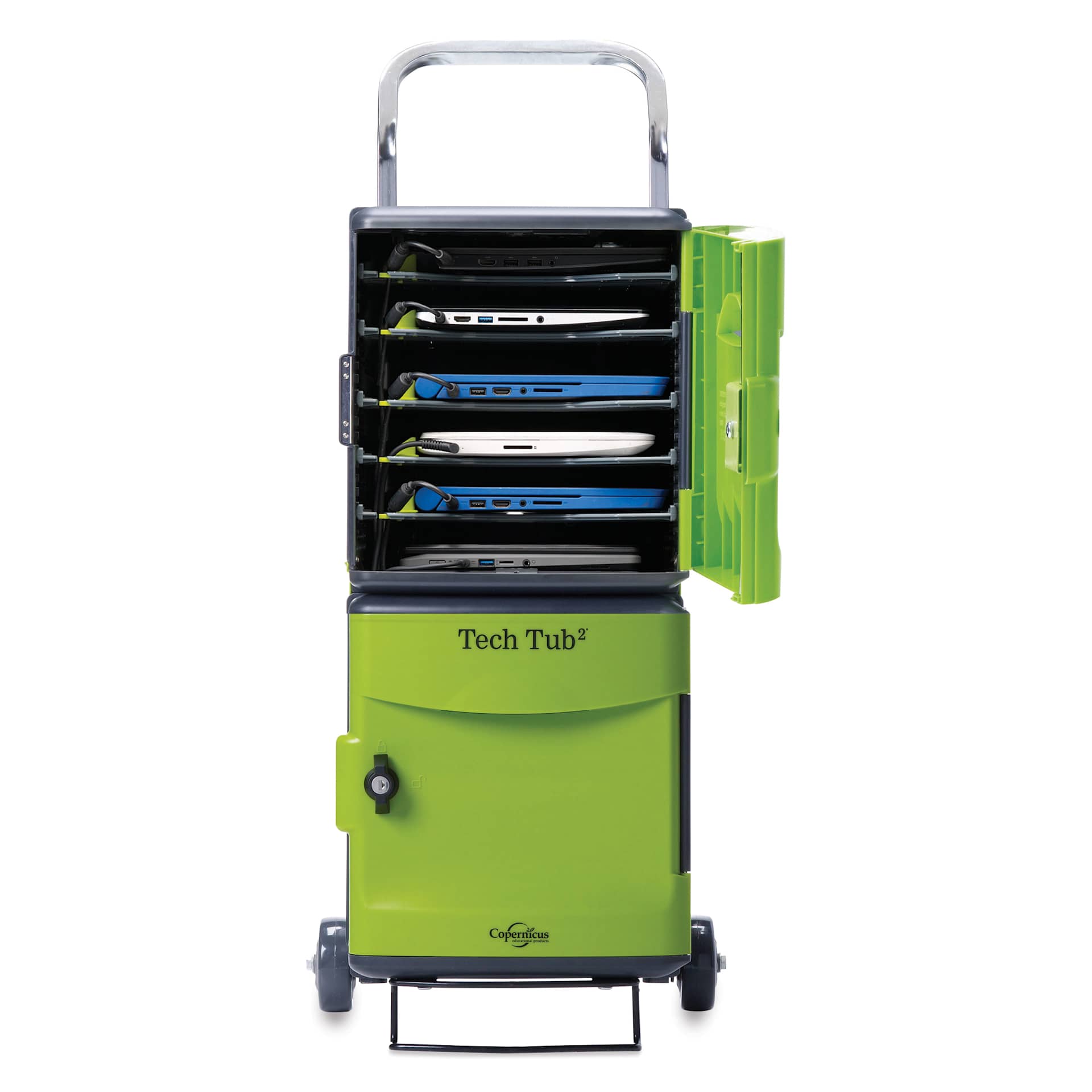 Copernicus Tech Tub2 Charging Storage Box -10-Device Trolley with USB Hub with top door open