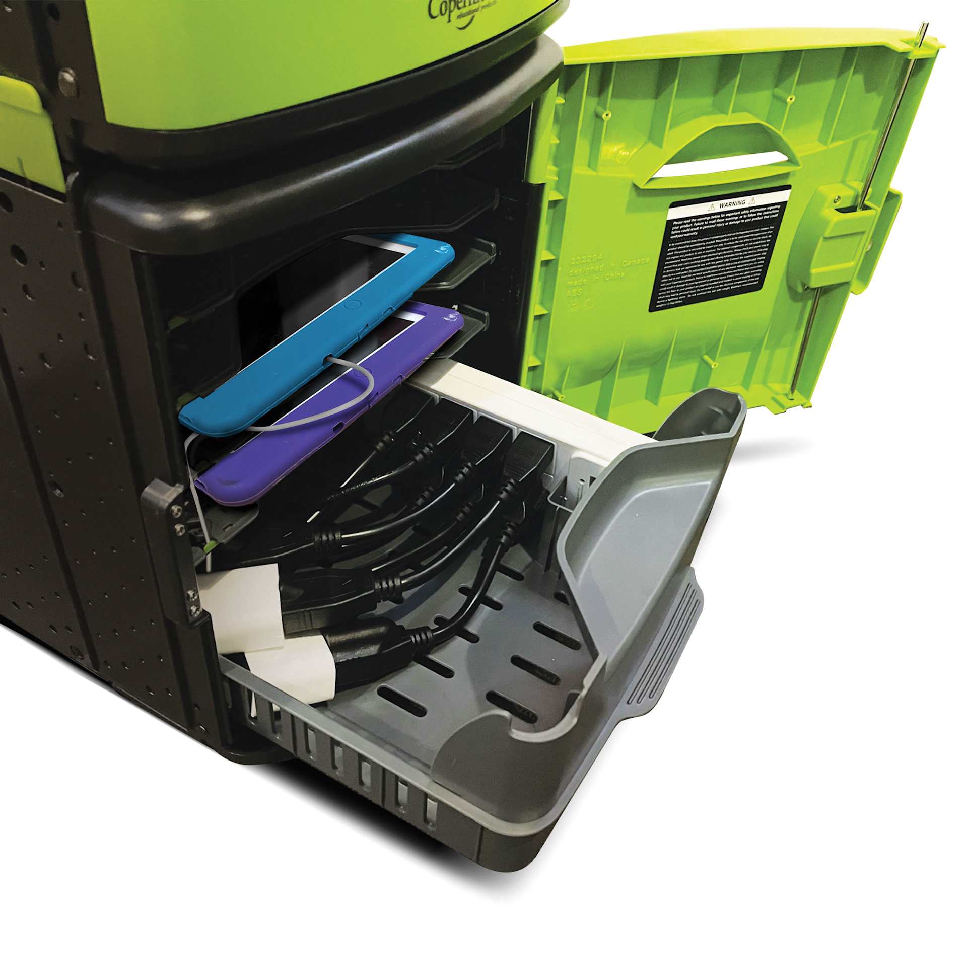 Copernicus Tech Tub2 Charging Storage Box -10-Device USB-C Trolley, close-up of adapter tray
