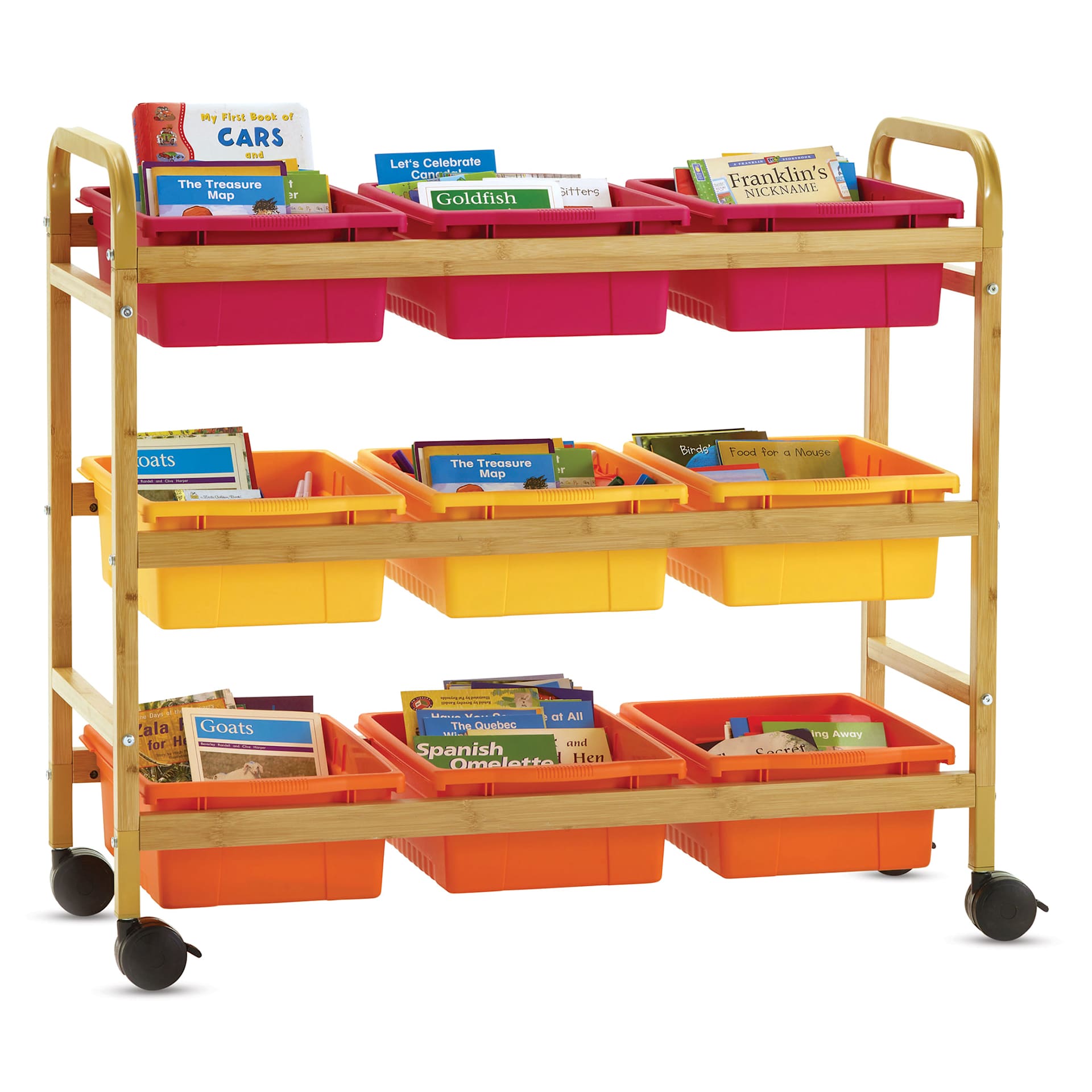 Copernicus Bamboo Book Browser Cart - Vibrant Warm, 9 Bins, front