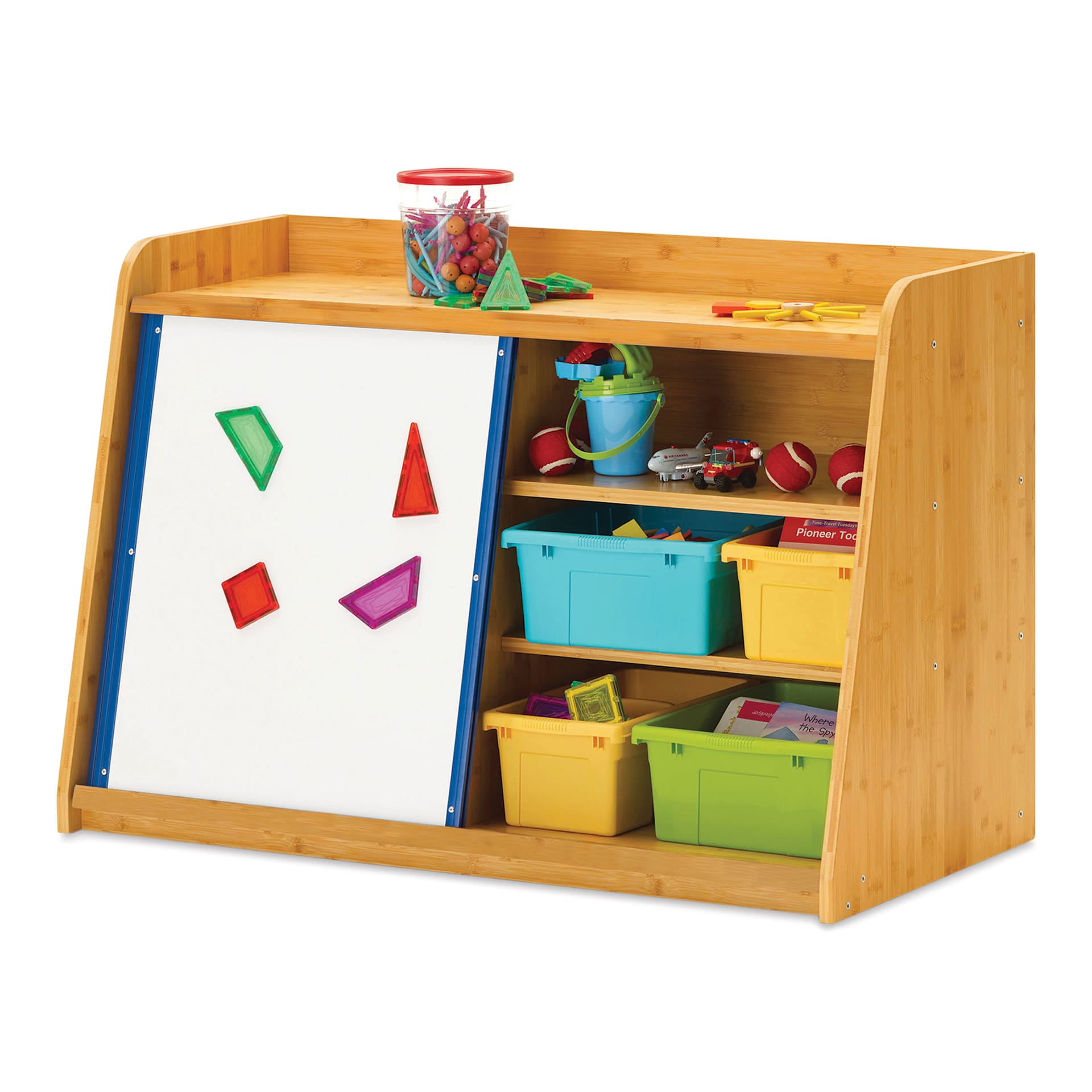 Copernicus Bamboo Write and Store Shelf - 1 Whiteboard with 8 Vibrant Tubs (contents not included)