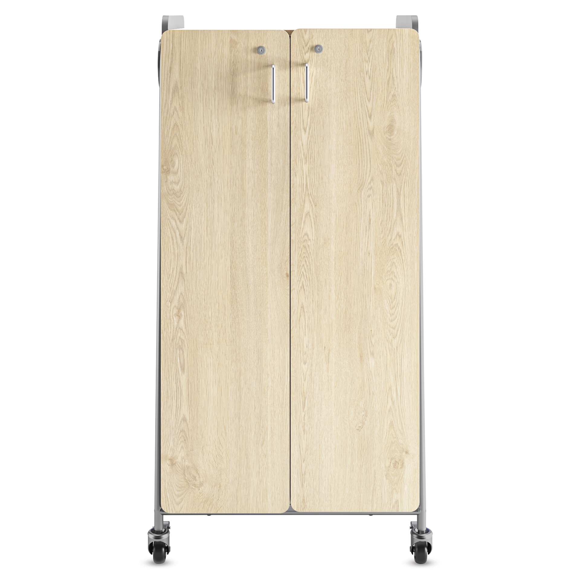 Safco Whiffle Typical 15 Double Storage Cart - Gray, front of the cart with double doors closed