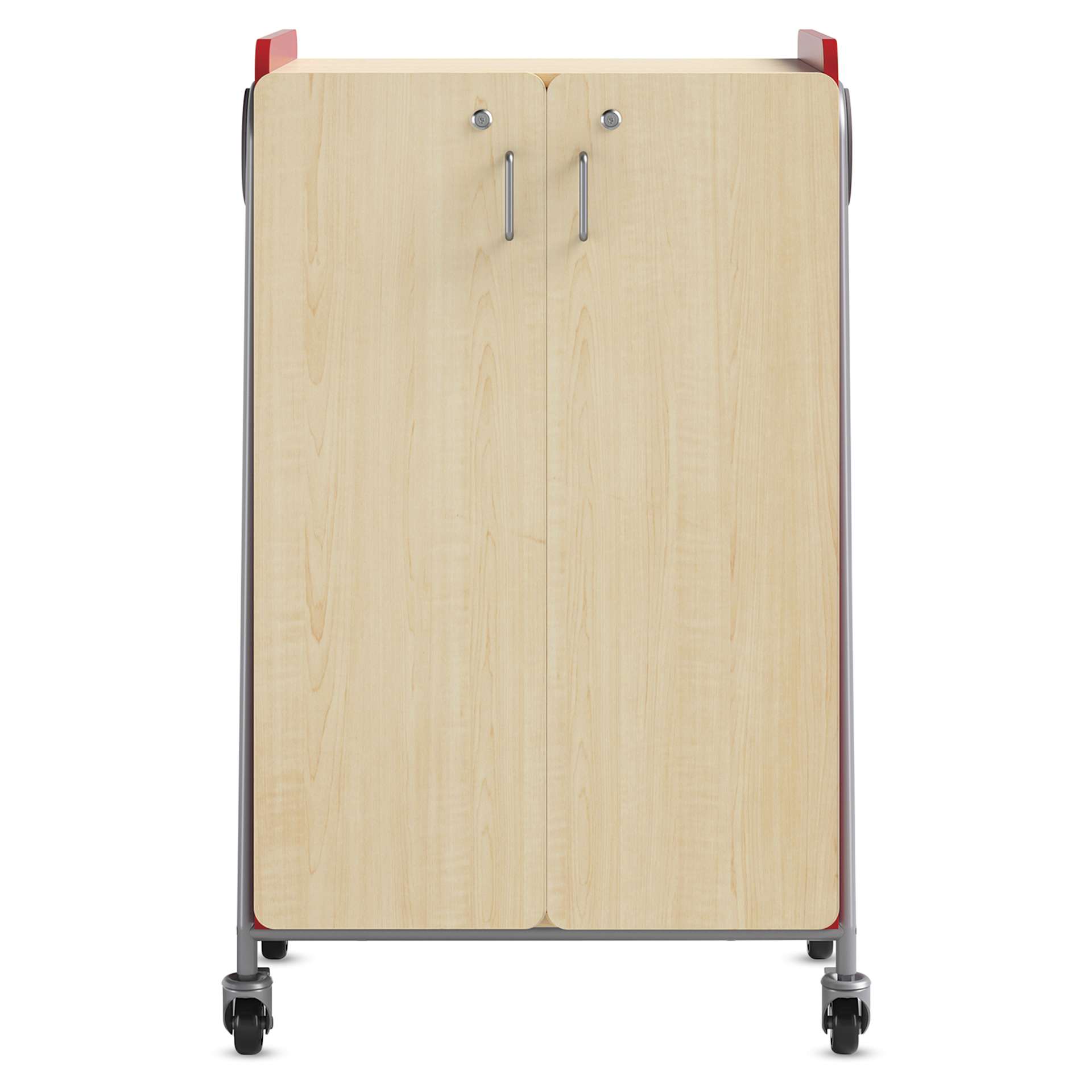 Safco Whiffle Typical 14 Double Storage Cart - Red, front of the cart with double doors closed