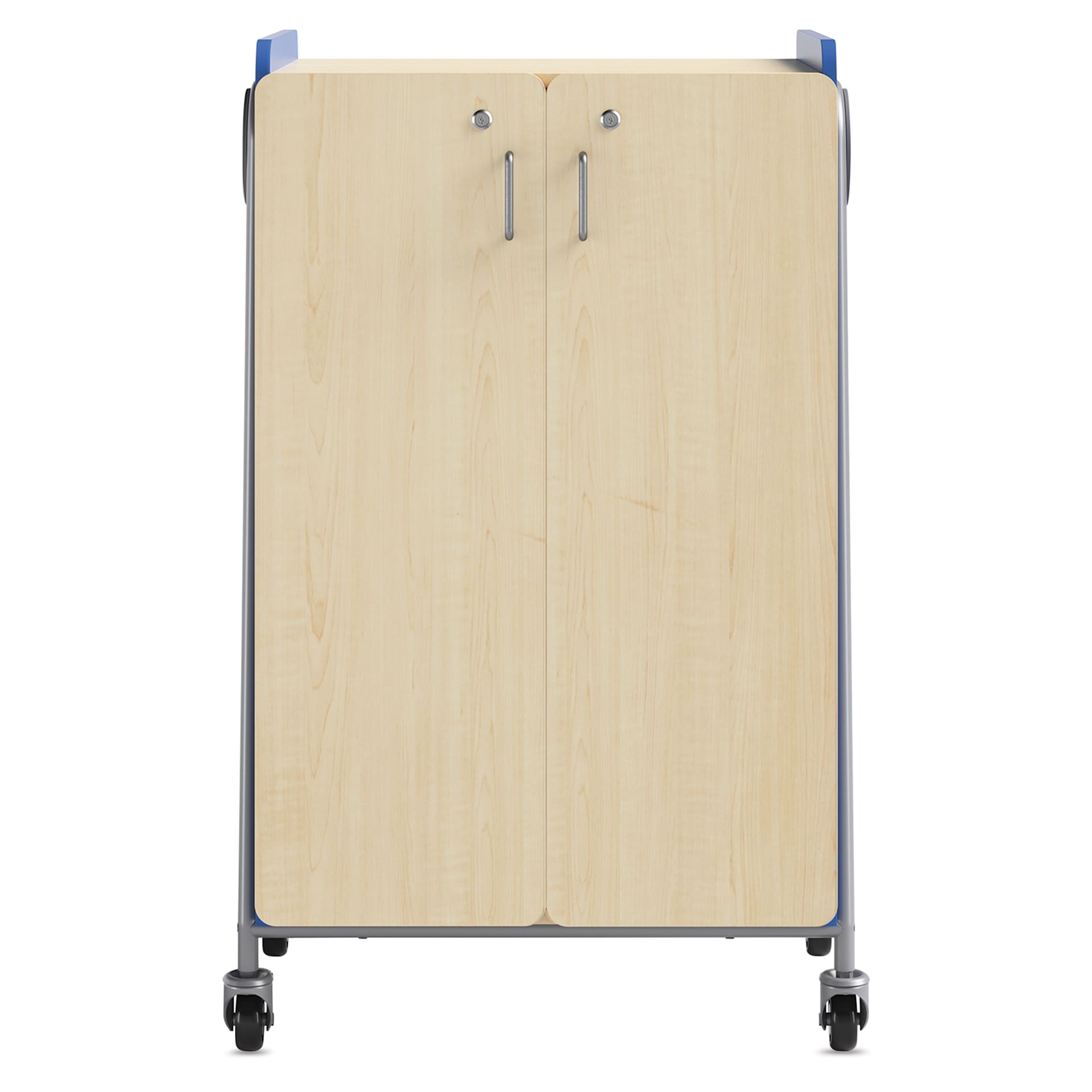 Safco Whiffle Typical 14 Double Storage Cart - Spectrum Blue, front of the cart with double doors closed