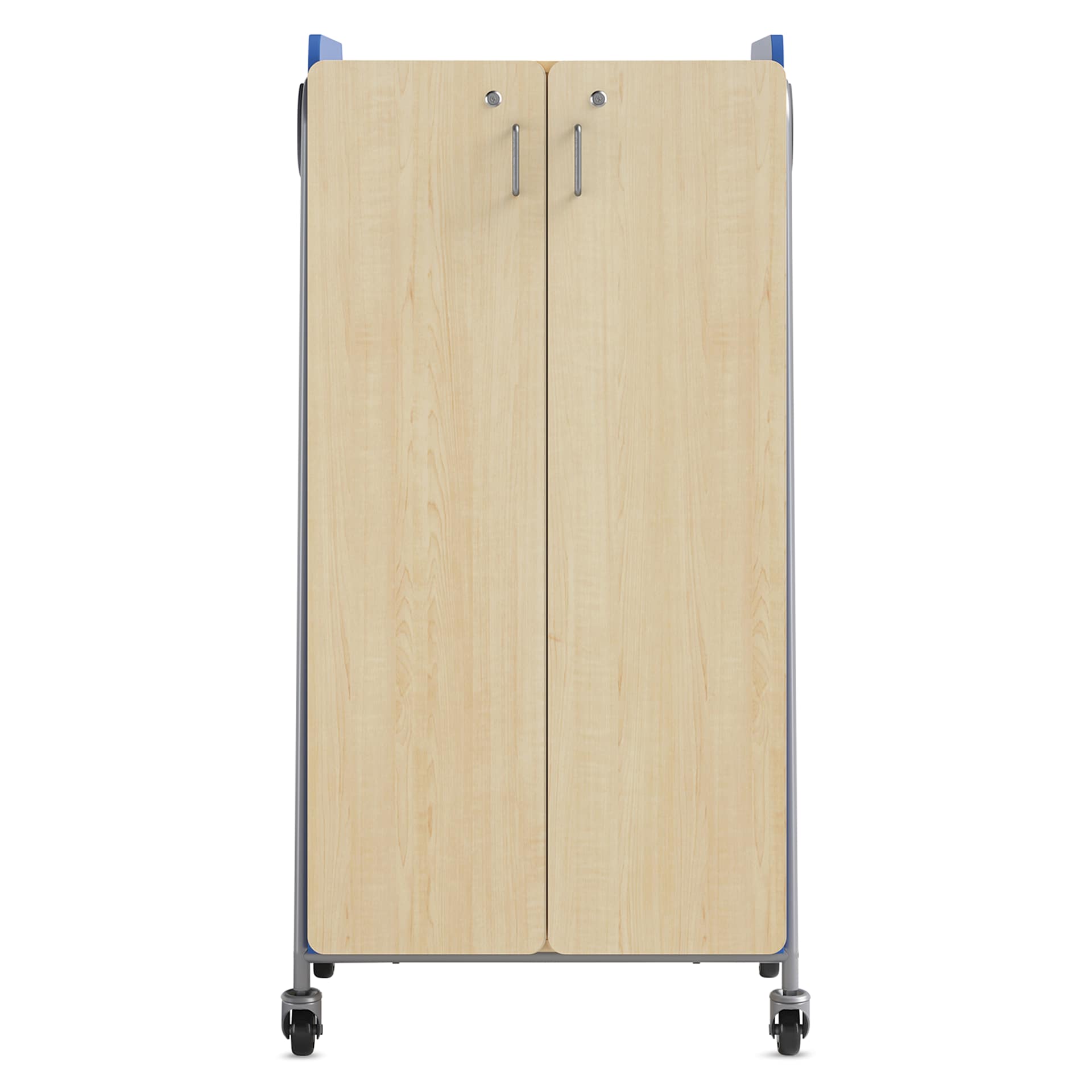 Safco Whiffle Typical 15 Double Storage Cart - Spectrum Blue, front of the cart with double doors closed