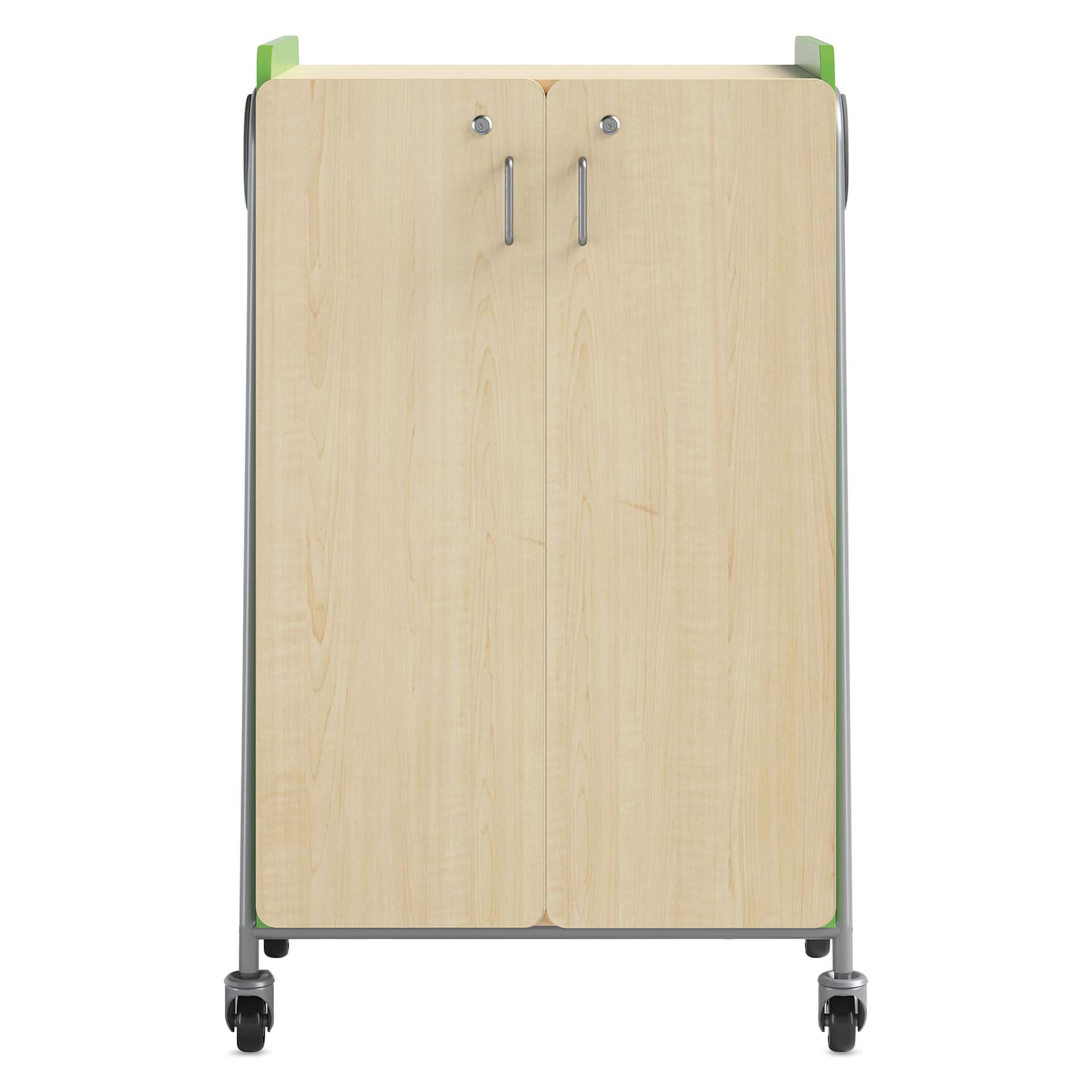 Safco Whiffle Typical 14 Double Storage Cart - Green, front of the cart with double doors closed
