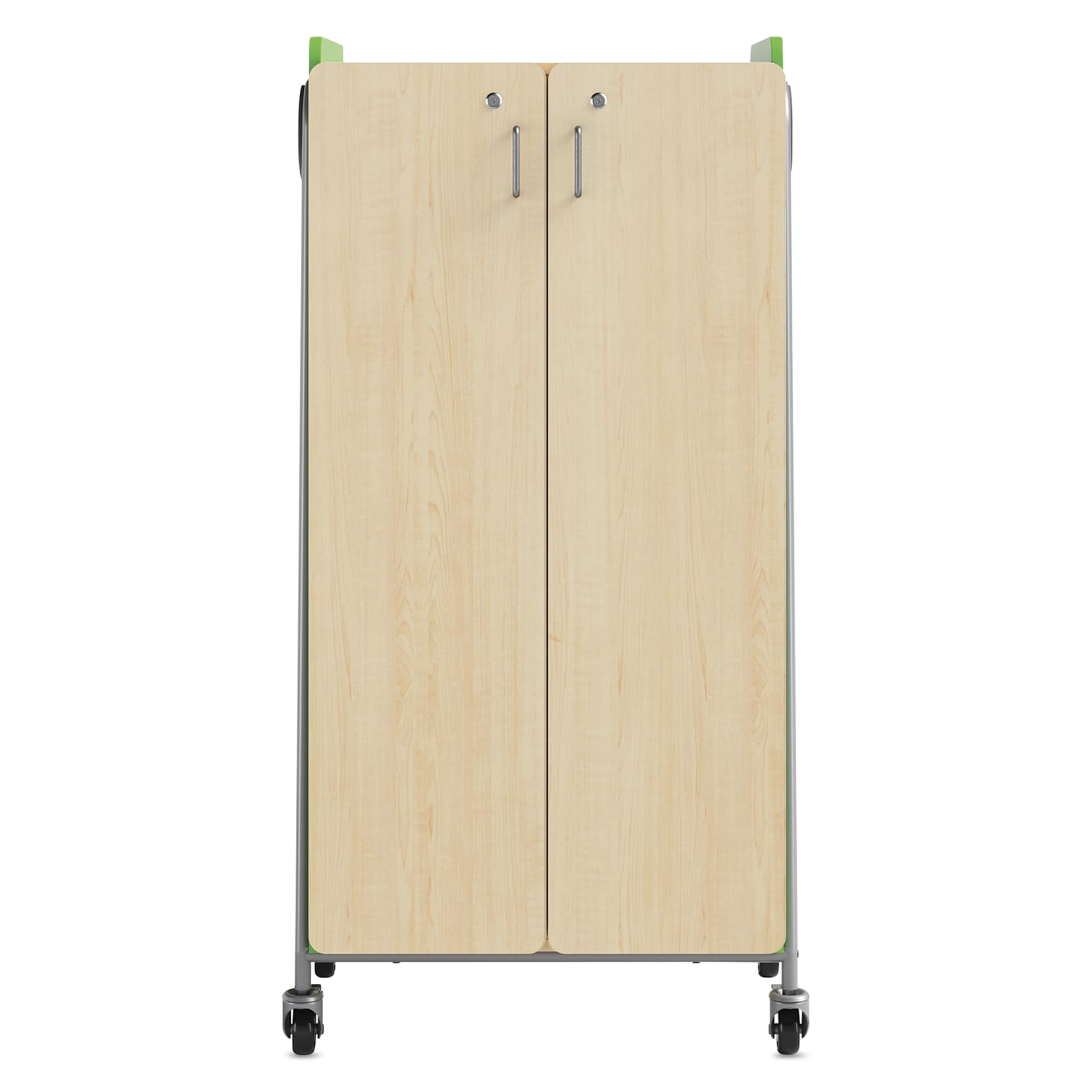 Safco Whiffle Typical 15 Double Storage Cart - Green, front of the cart with double doors closed