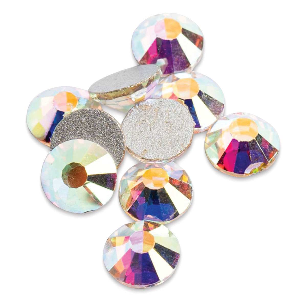 John Bead Crystal Lane Flat Back Rhinestones - Crystal, AB, 4.7 mm (Close-up of front and back of rhinestones)