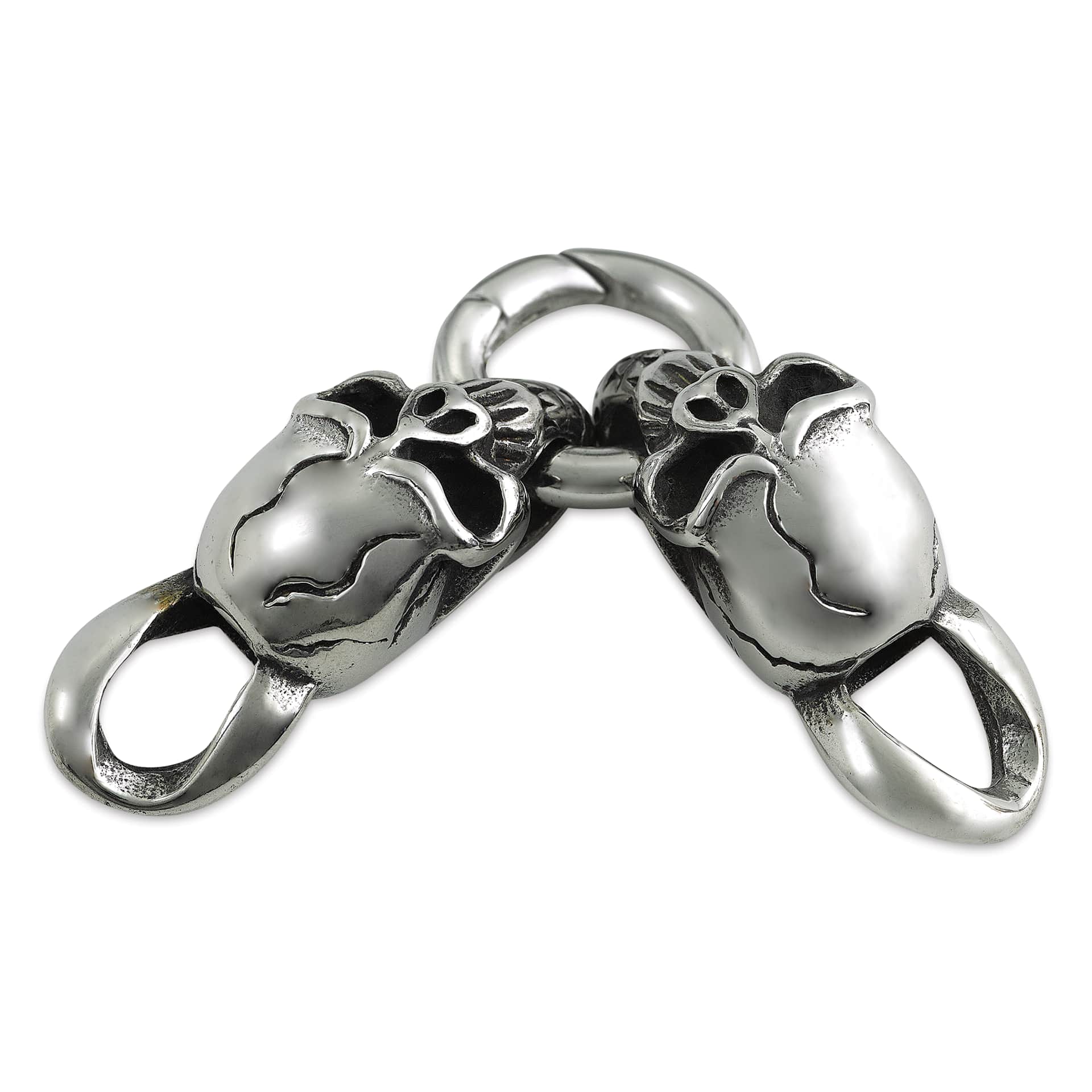 John Bead Stainless Steel Antique Silver Clasp - Skull, 35 x 14 mm, from above