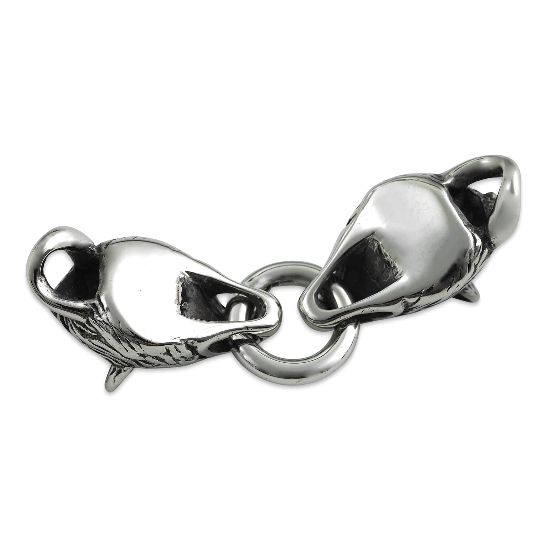 John Bead Stainless Steel Antique Silver Clasp - Wolf Head, 34 x 18 mm, underneath