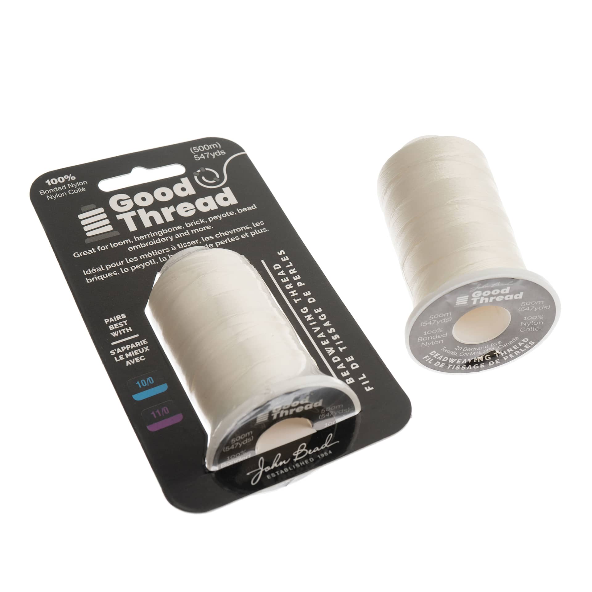 John Bead Good Nylon Beading Thread - Ivory showing both in and out of packaging