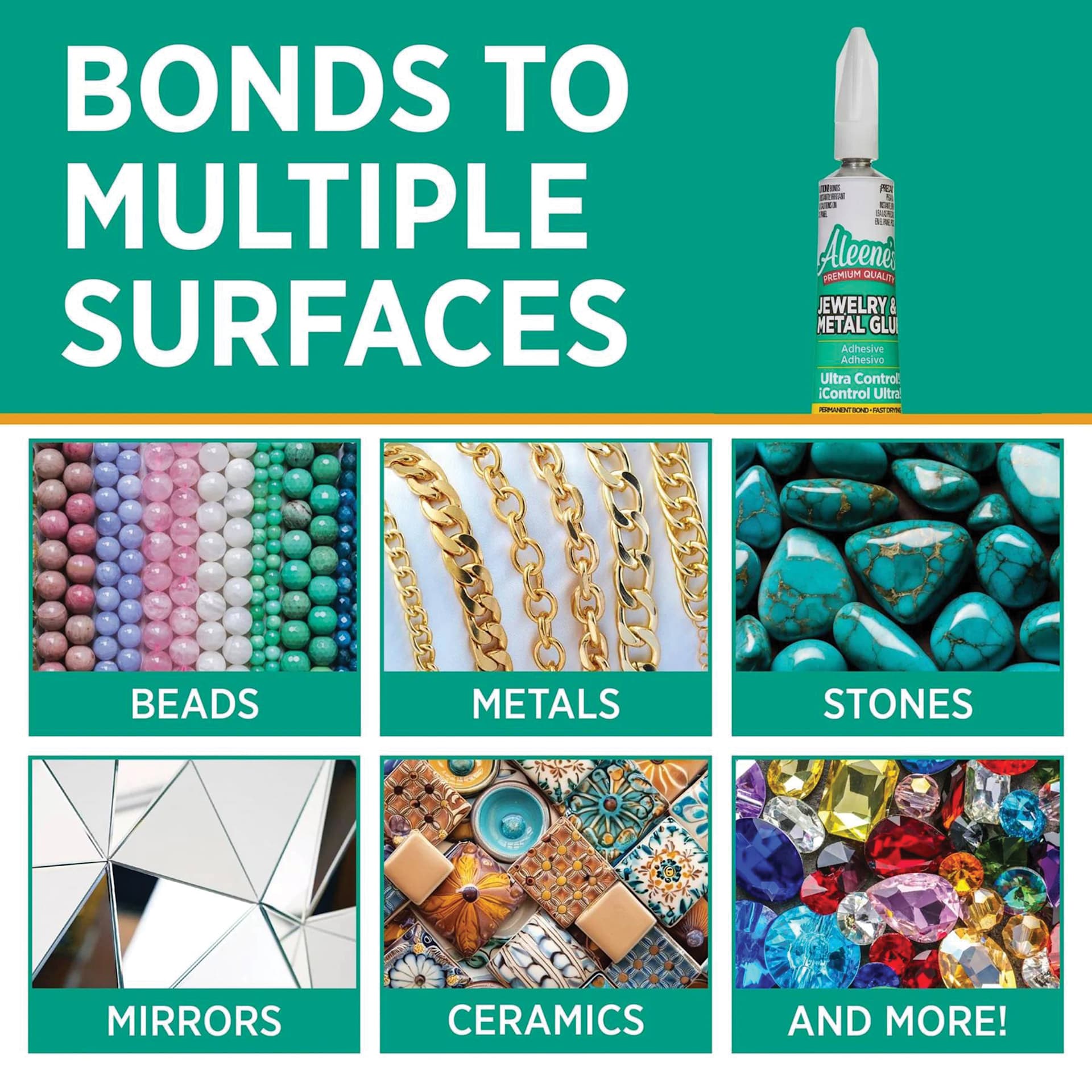 Bonds to multiple surfaces: beads, metals, stones, mirrors, ceramics, and more!