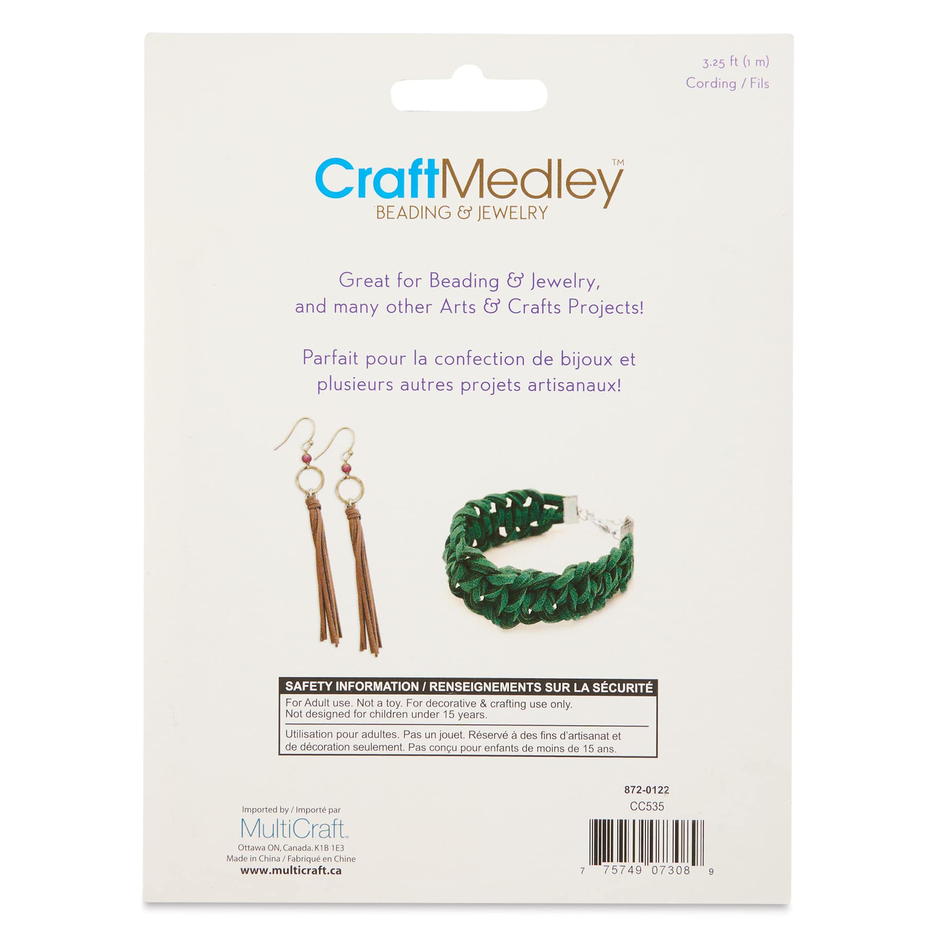 Craft Medley Jewelry Craft Cording Set - Dark Colors, Pkg of 18 back of packaging