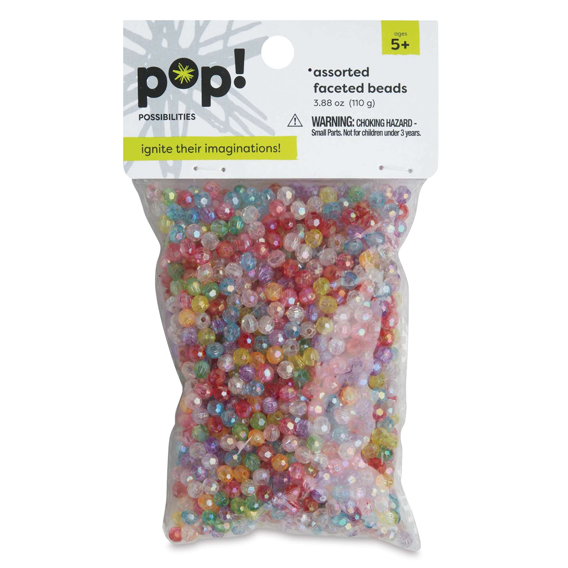 Pop! Faceted Plastic Beads - Iridescent, front of the packaging