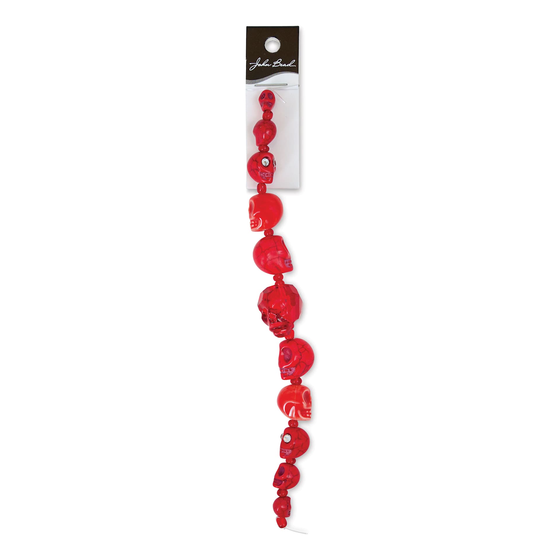 John Bead Assorted Skull Bead Strand - Red, 6-1/2" Length