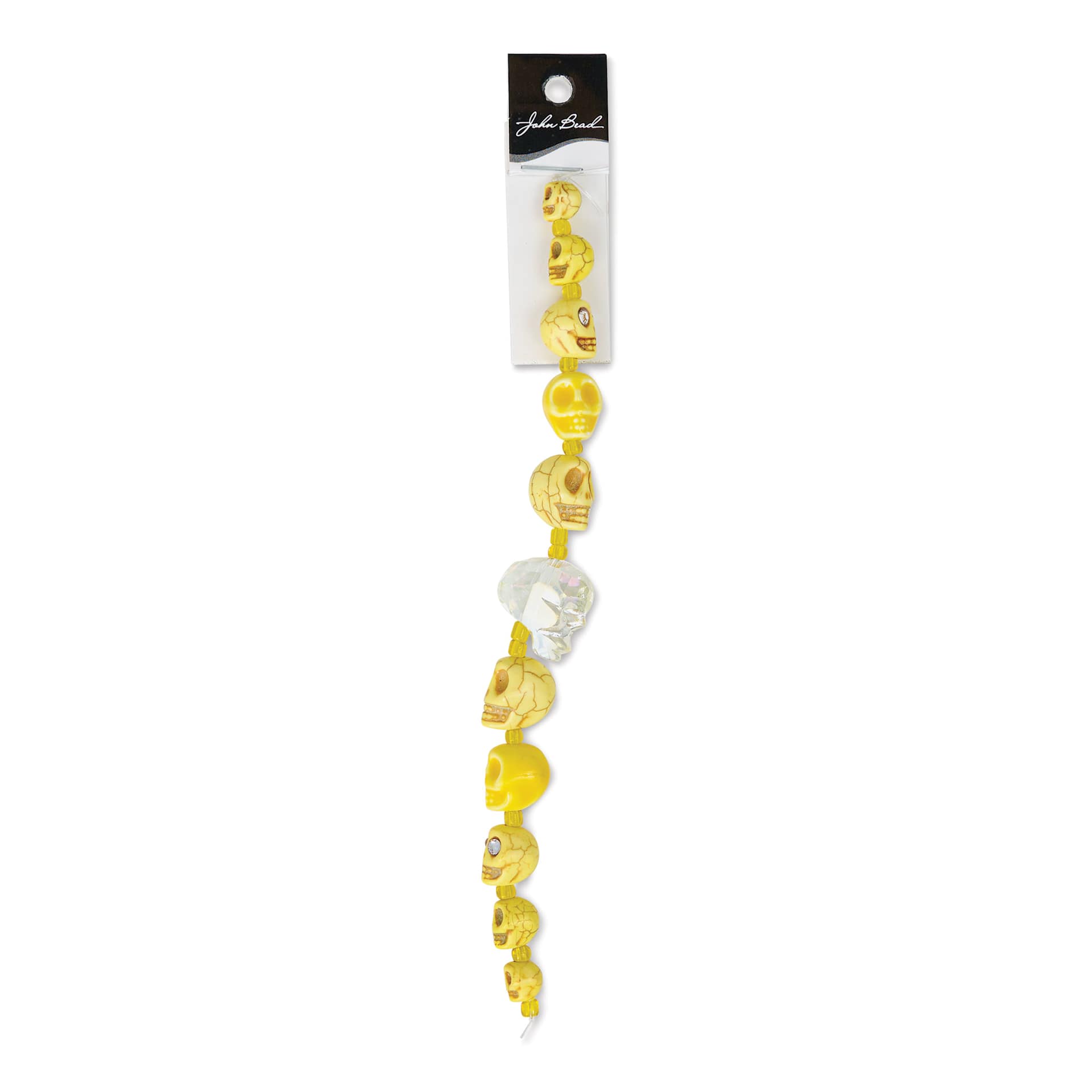 John Bead Assorted Skull Bead Strand - Yellow, 6-1/2" Length