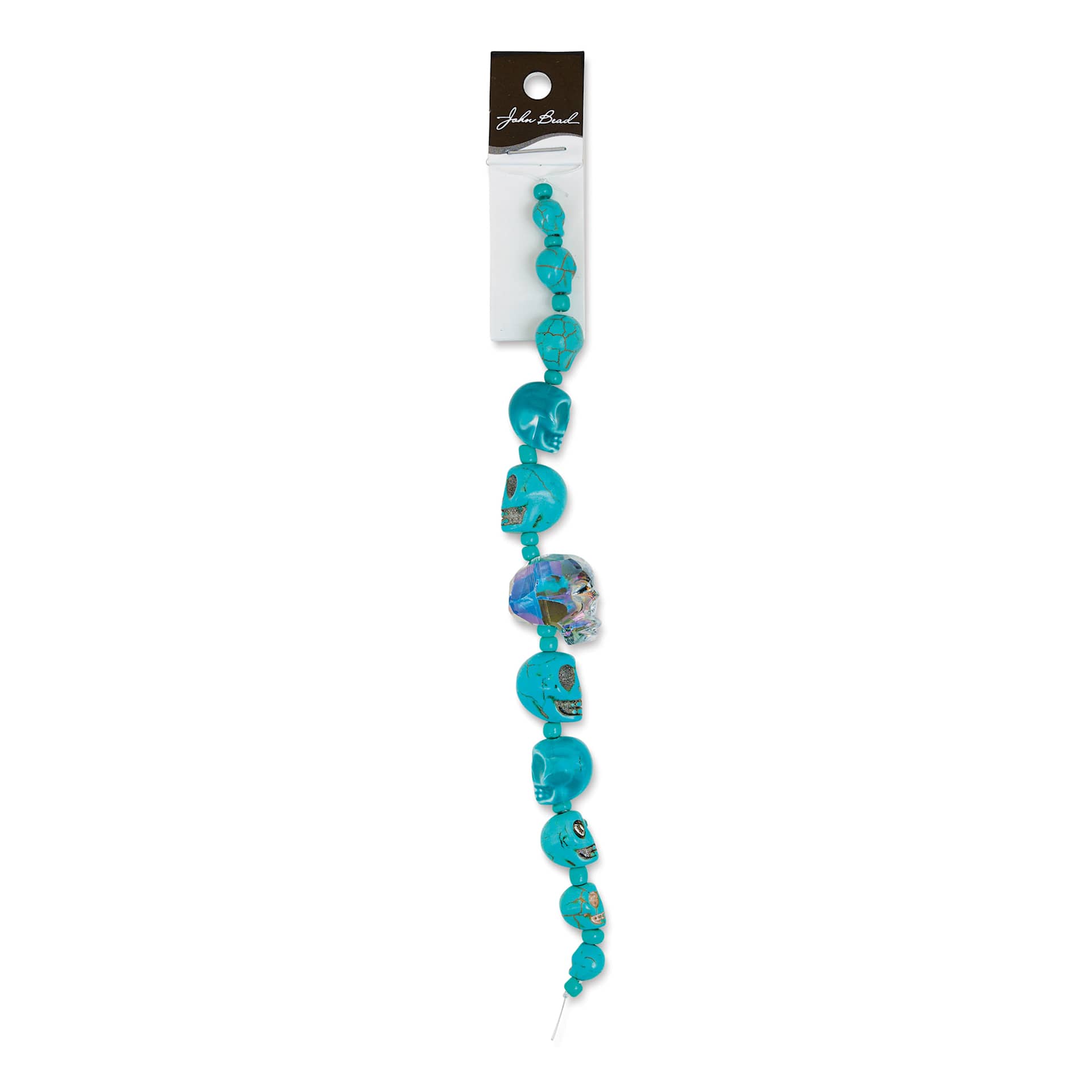 John Bead Assorted Skull Bead Strand - Turquoise Blue, 6-1/2" Length