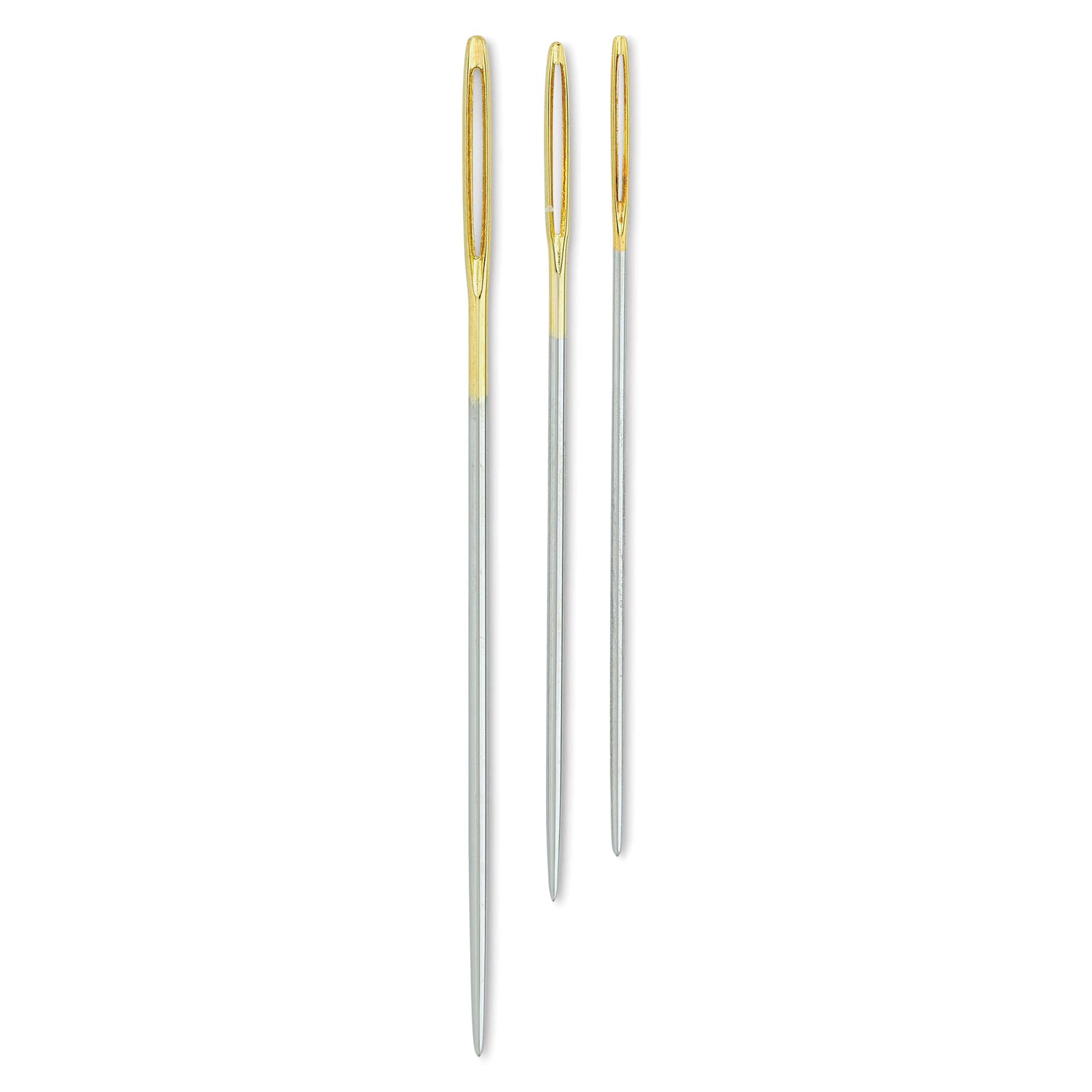 Tulip Needle Company Beading Needles - Tapestry, three needles outside of the packaging