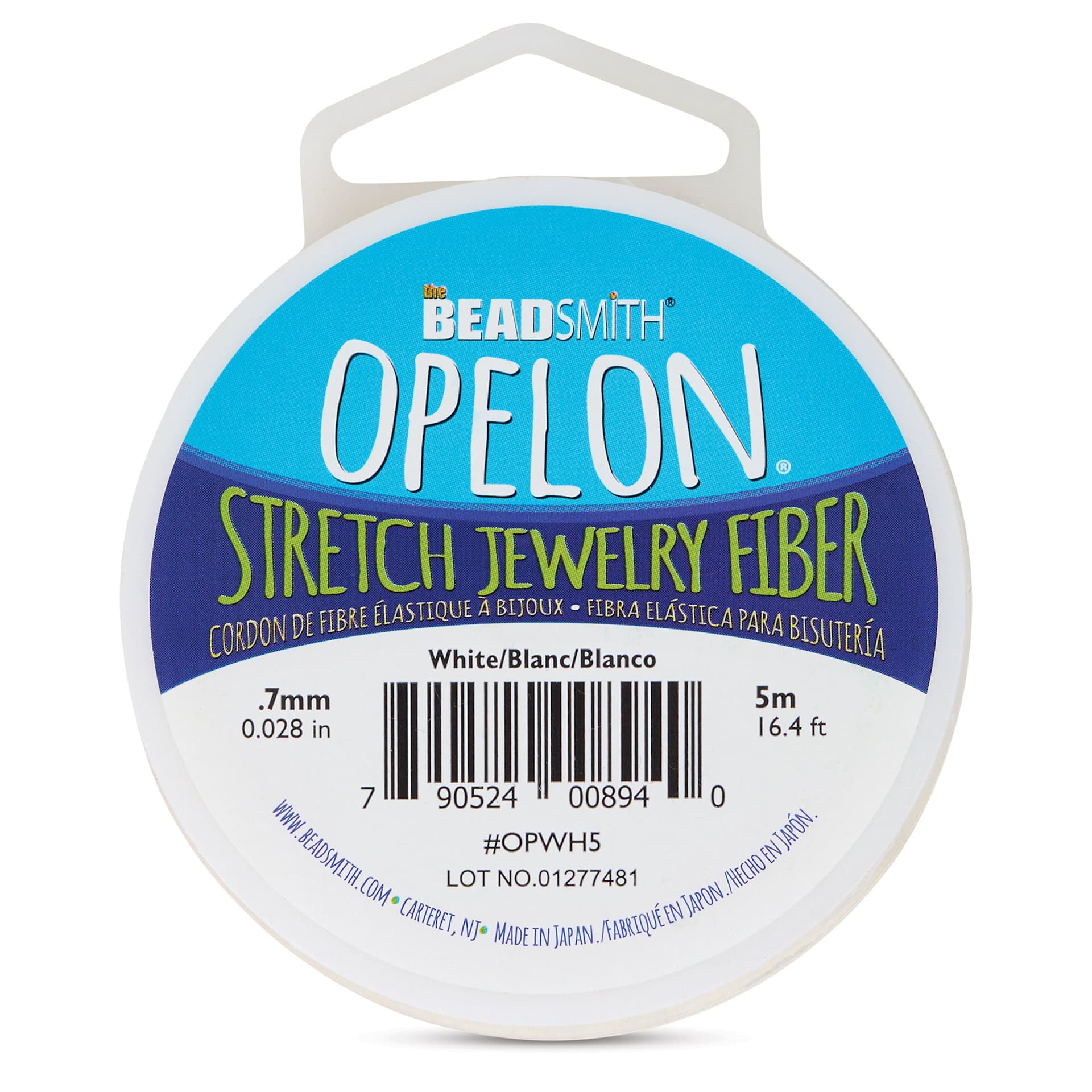 Beadsmith Opelon Stretch Jewelry Fiber - White, 5 m, front of the packaging