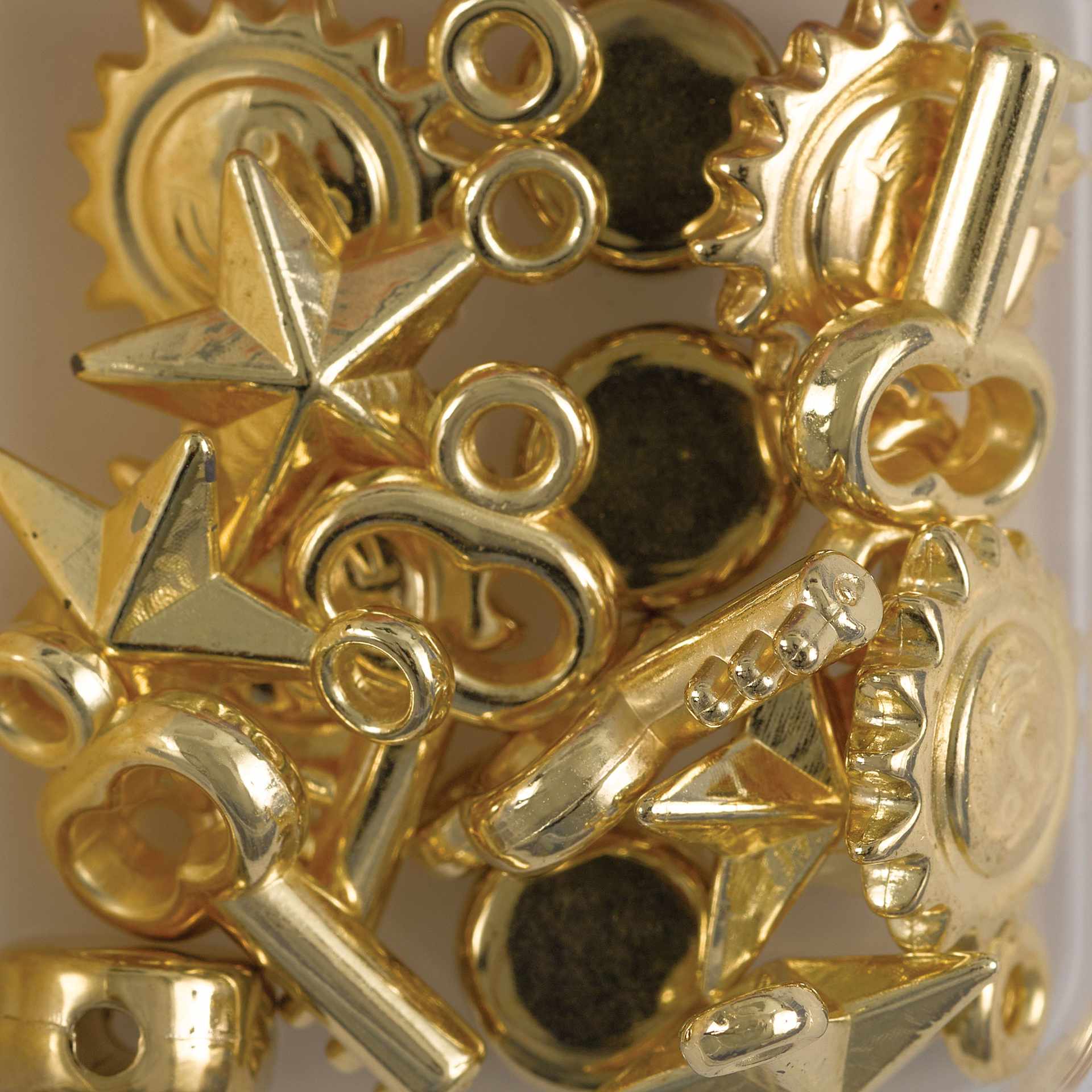 Blick Clay Bead - Gold, Assorted Shapes - Gear Cog, Star, Skeleton Key
