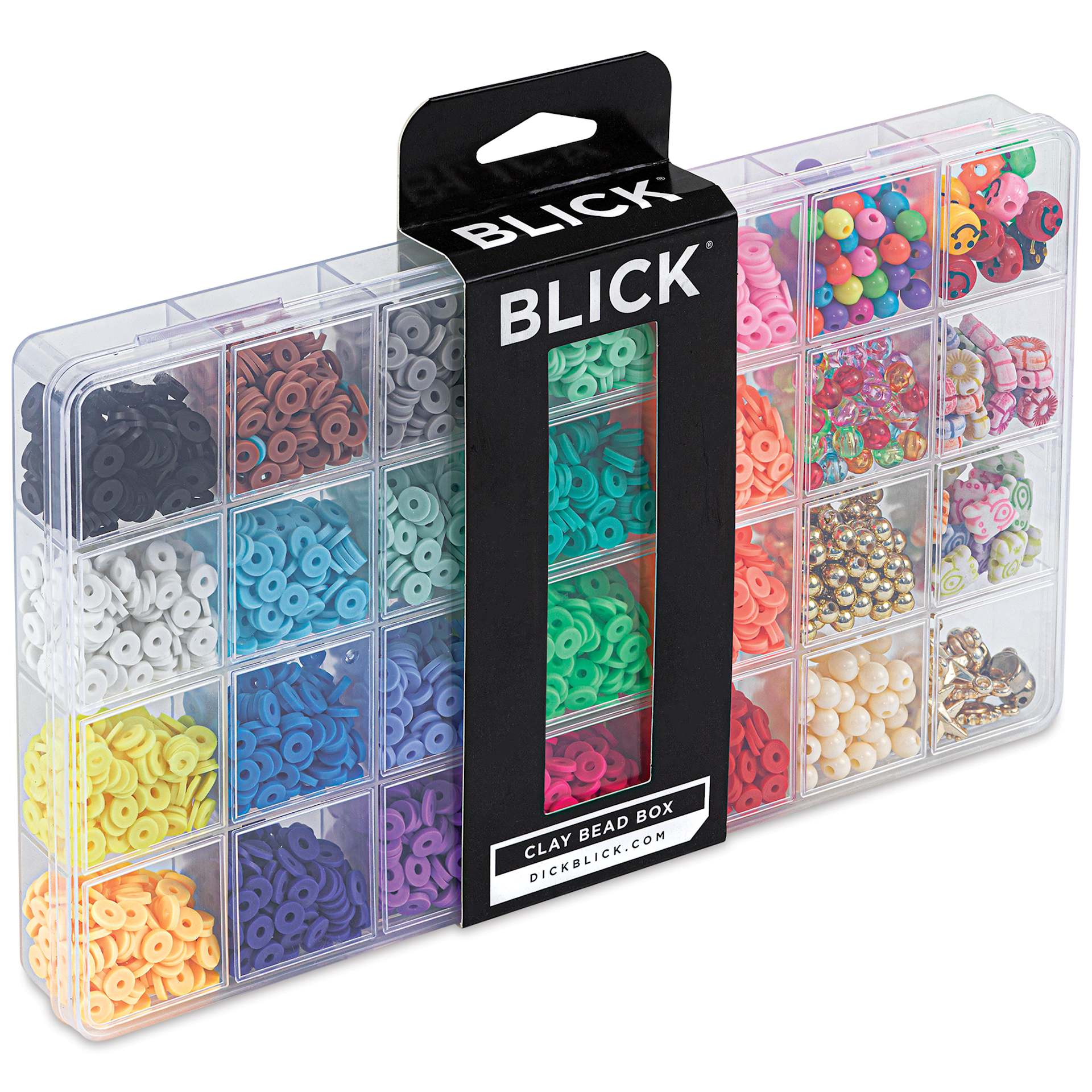Blick Clay Bead Box - Set of 28 - front of packaging, angled