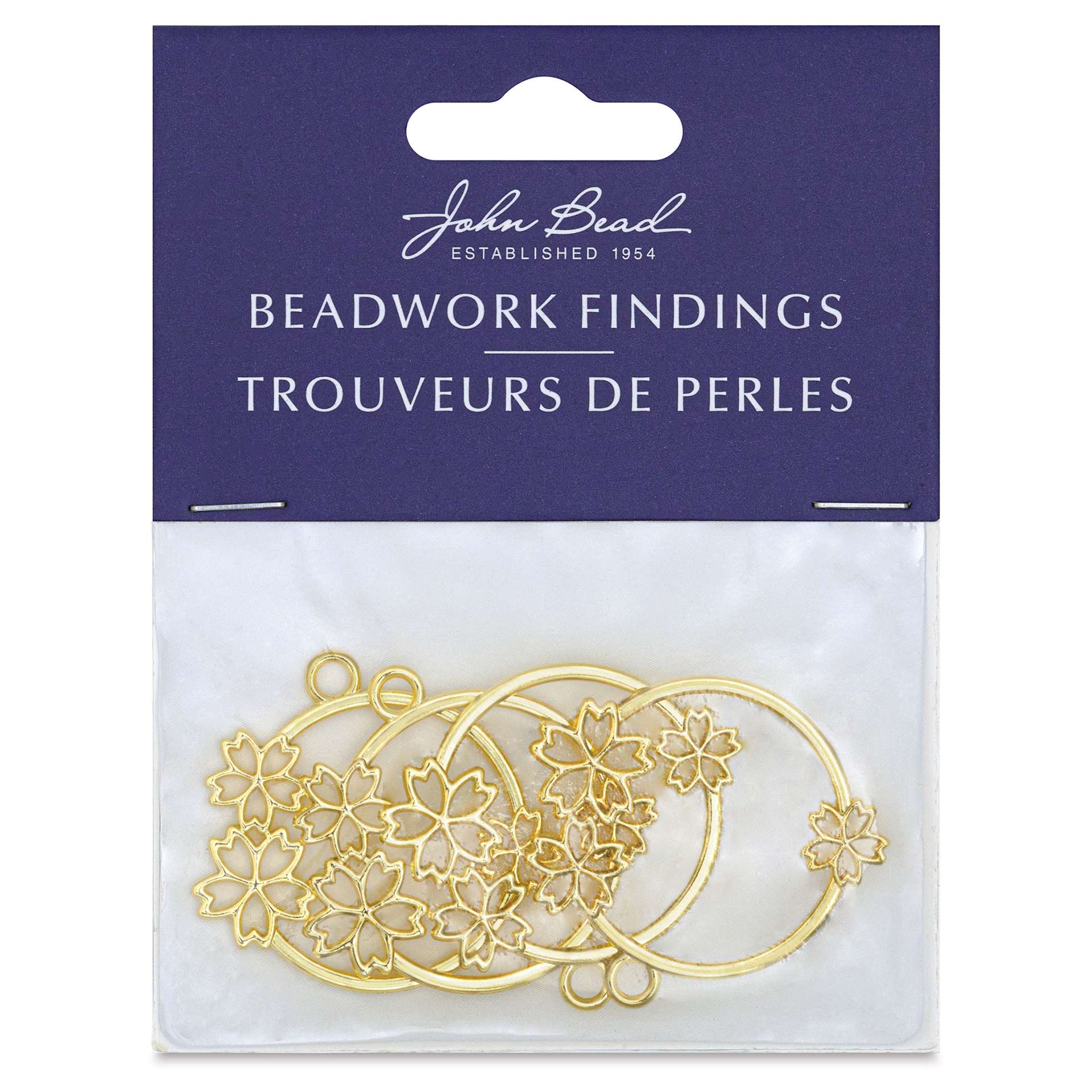 John Bead Beadwork Charms - Gold Flower, Pkg of 4, front of package